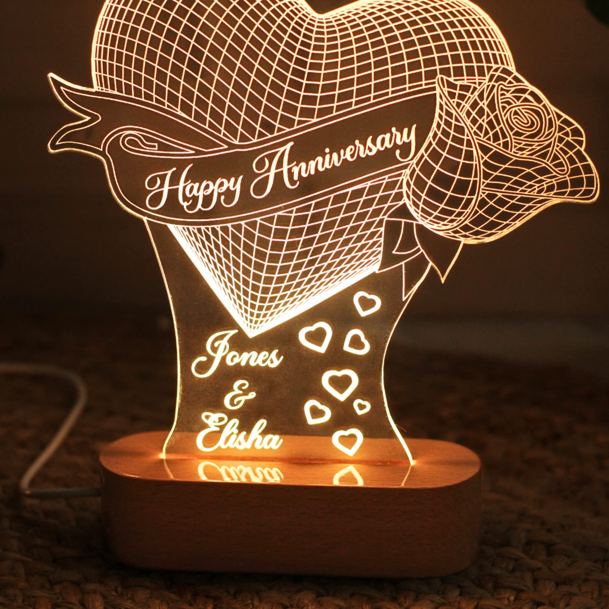Artistic Gifts Handcrafted 3D Illusion Personalized LED Lamp for Couples Marriage Anniversary| Customized Night Lamps Wedding Anniversary Couple Valentine Gifts for Wife, Husband, Parents, Friends. 1