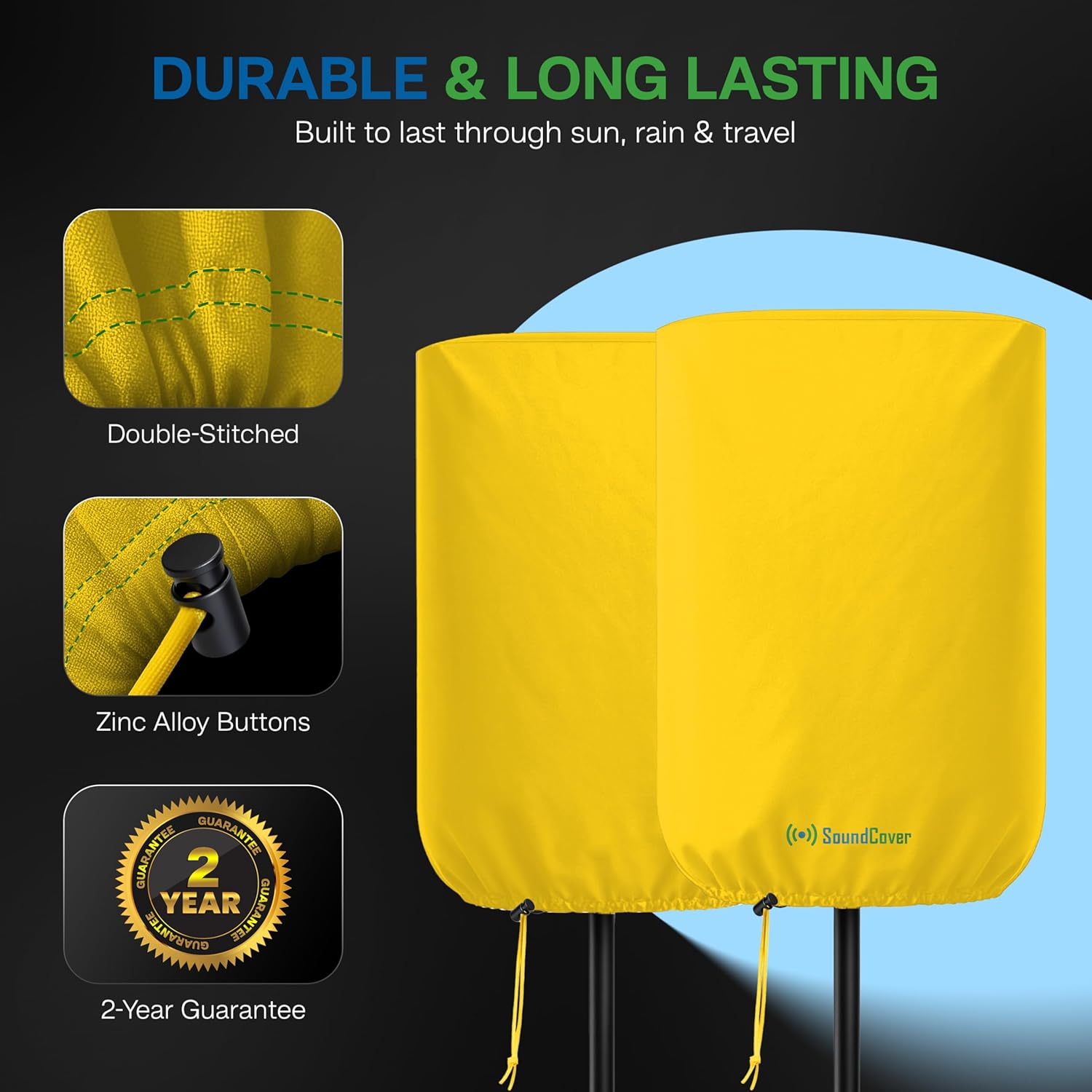 Professional Grade 600D Protective Cover for Stand Mounted 8" PA/DJ Powered Speaker - Yellow - Includes a 420D Storage Bag and reinforced yellow Paracord 700 draw cord