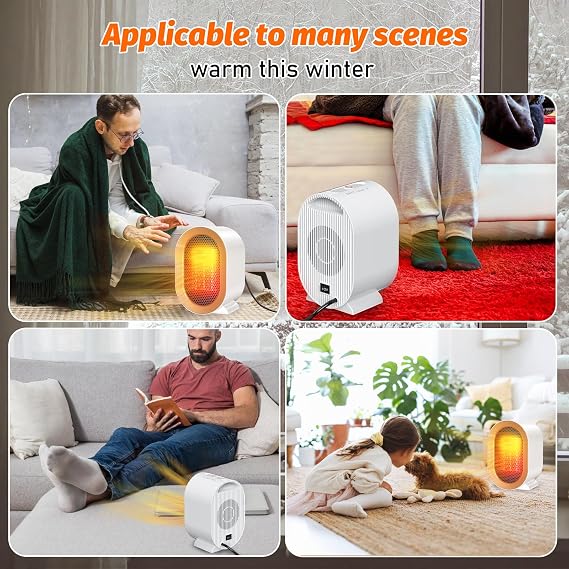 Electric Heater, Heaters for Home, 1200W Energy Efficient Space Silent Room Heater, Portable Ceramic Fan Heaters, Thermostat 2 Modes, Overheat & Tip Over Protection, for Bedroom, White
