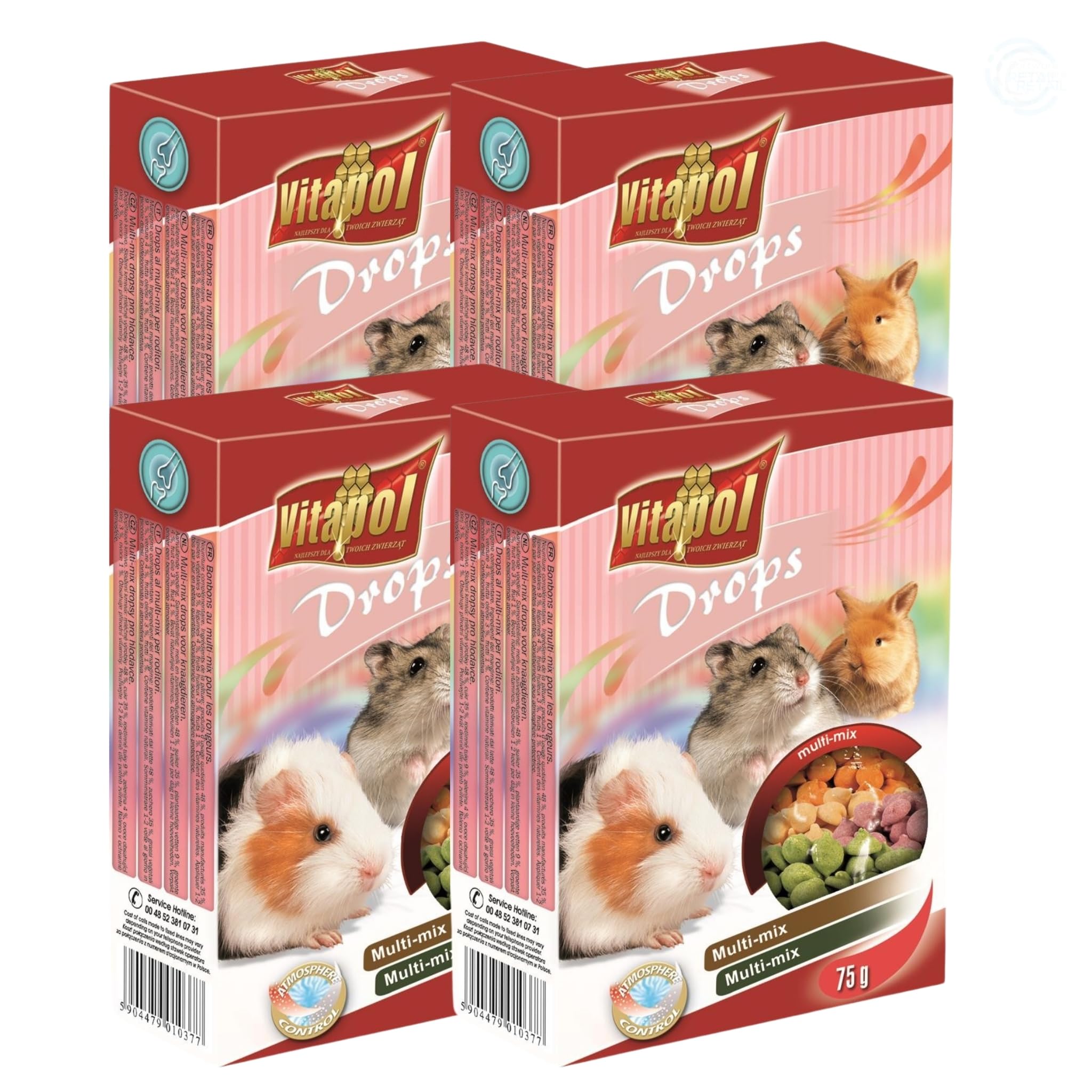 Vitapol Drops Small Pet Treat for Rodents & Rabbits – High-Fibre Complementary Snacks with Vitamins & Minerals – Supports Teeth Health – Carrot, Honey, Yoghurt & More Flavours (Mix, 75g) — image 1