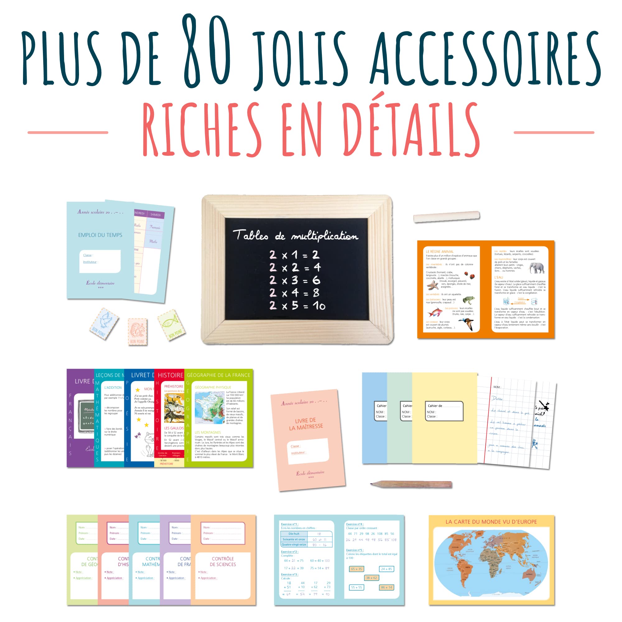 Amulette - Coffret Si J’étais la Maîtresse - Jeu Éducatif 6 à 10 Ans - 80+ Accessoires pour Jouer à la Maîtresse d’École Primaire - Jouet Cadeau Enfant Fille Garçon Métier - Fabriqué en France - GCMA