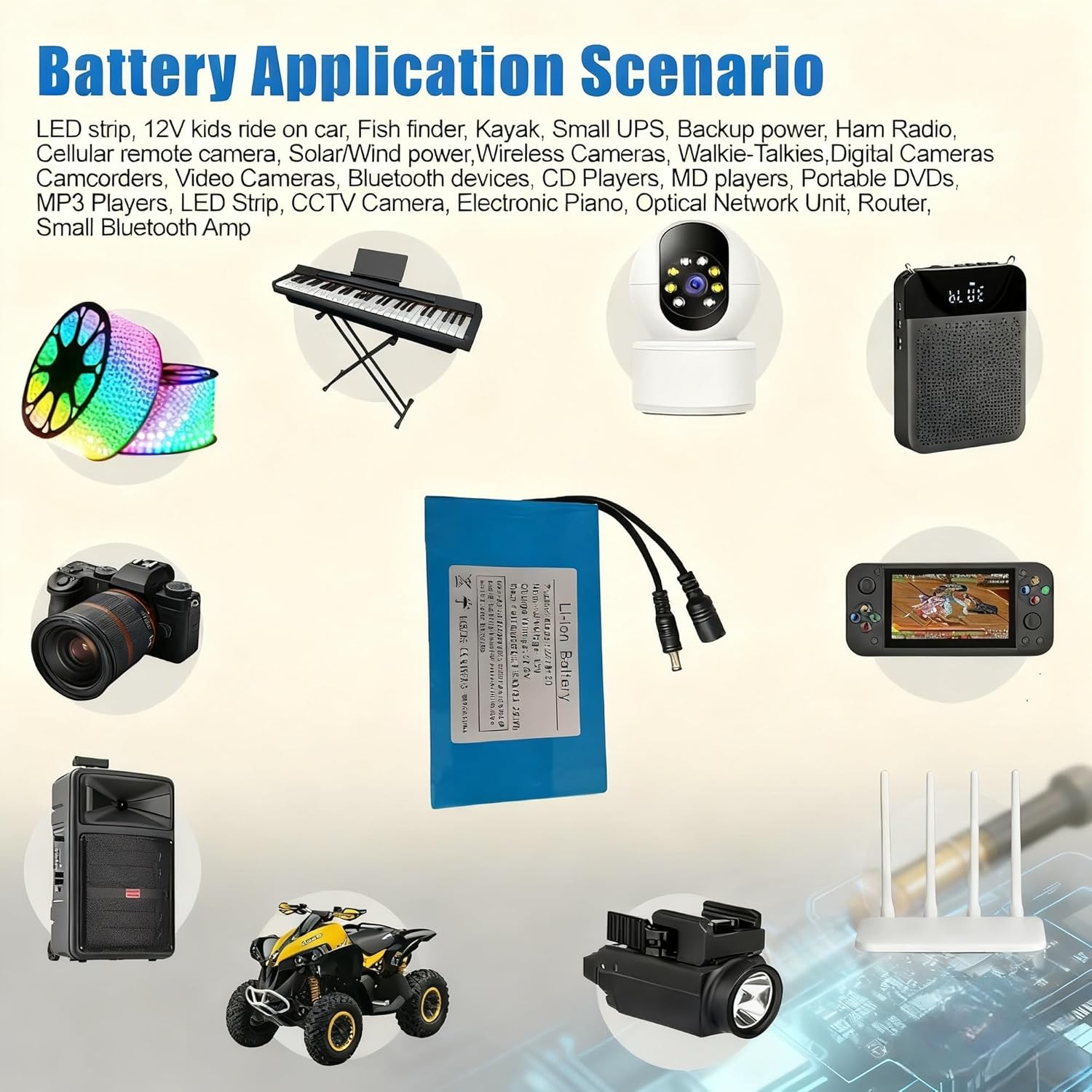 12V 7.5Ah Rechargeable Lithium Battery Pack with Charger and Full DC5521 Connector Kit for DIY Electronics, CCTV, LED Strips, and RC Projects - Image 6