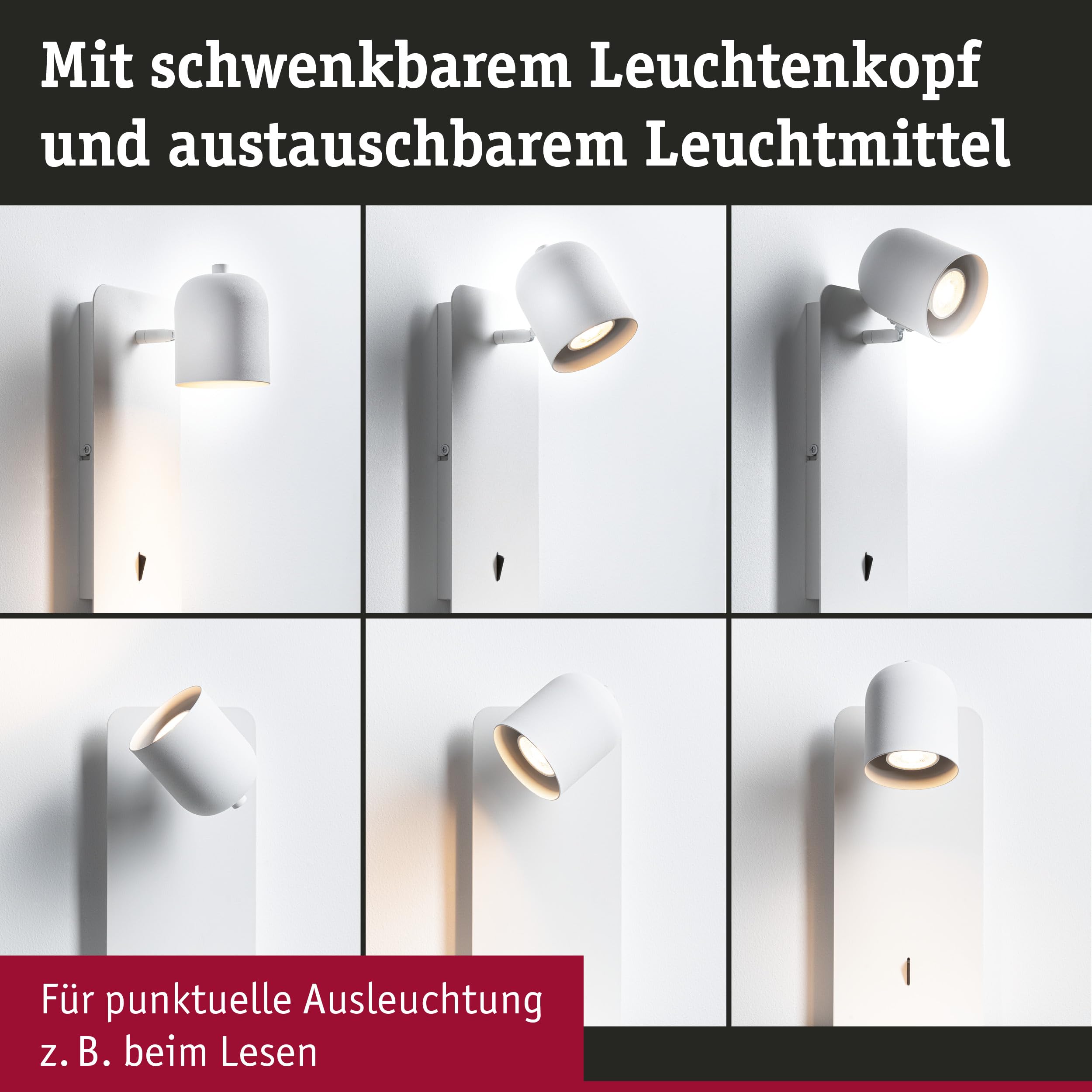 Paulmann 71098 Wandleuchte Malena USB C GU10 230V max. 5W Weiß matt Wandleselampe
