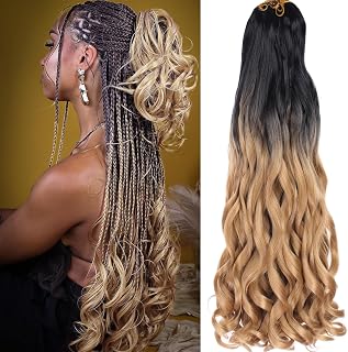 COOKOO 30 Inch 9 Packs Ombre Blonde French Curl Braiding Hair for Women Pre Stretched Curly Braiding Hair for Goddess Box Braid Crochet Hair French Curl Crochet Braids Synthetic Hair Extensions 1B/27#