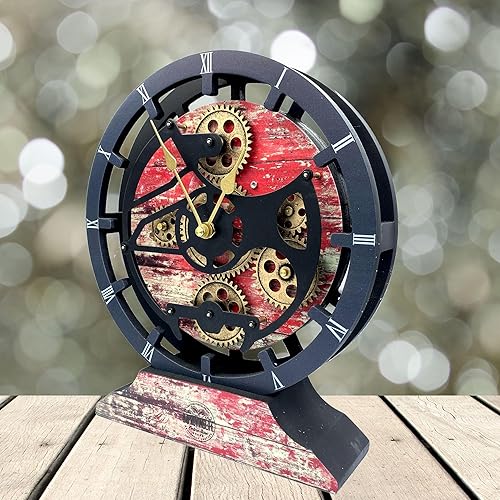 Vista 30 de ImprovingLife The Gears Reloj de escritorio de 10 pulgadas con engranajes móviles reales convertibles en reloj de pared (gris carbón)