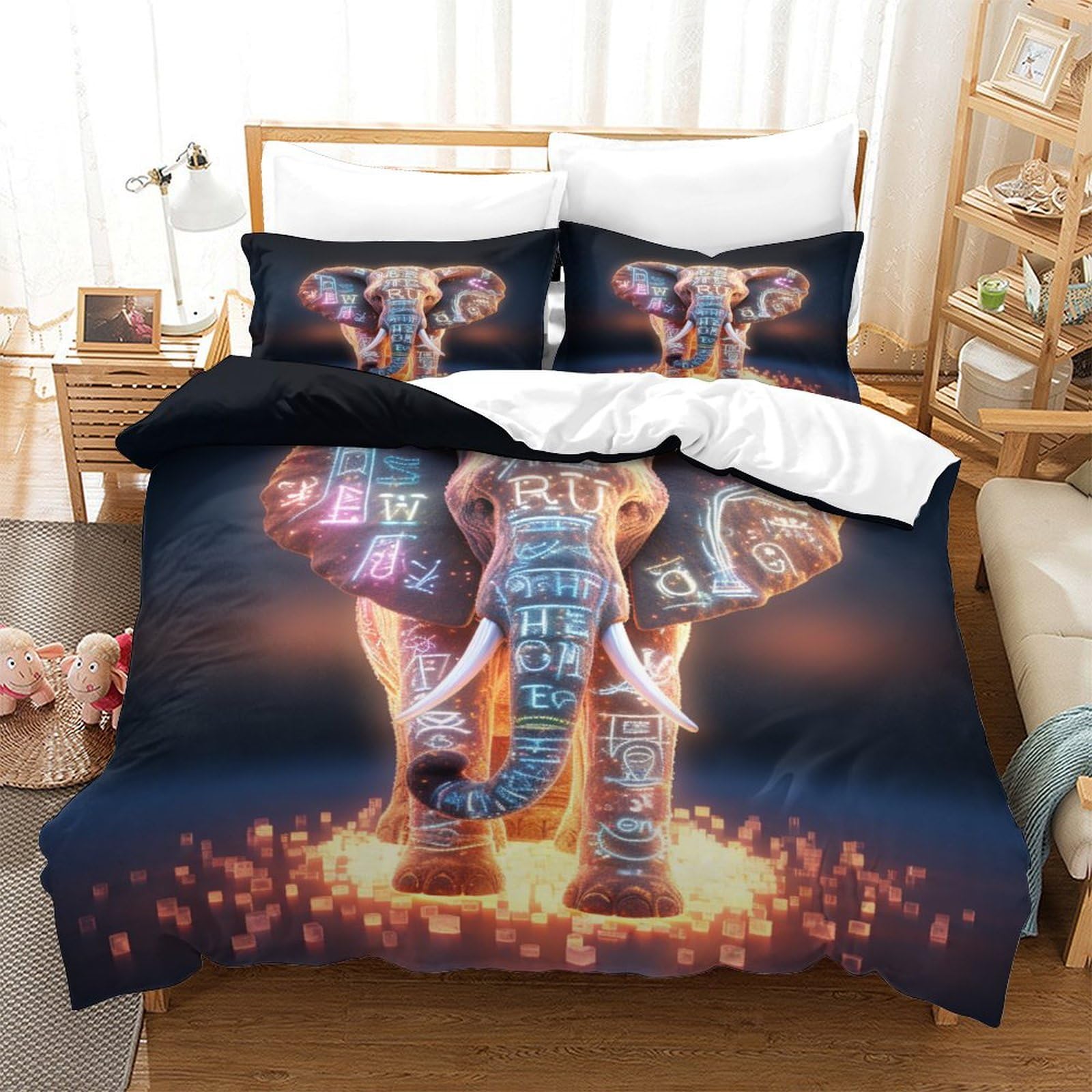 Parure de lit éléphant 3D respirante pour une chambre parentale cosy