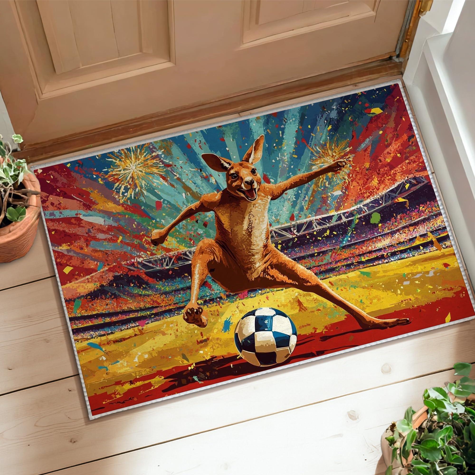 Tapis de porte football et feux d'artifice jaune 60x90 cm pour entrée accueillante