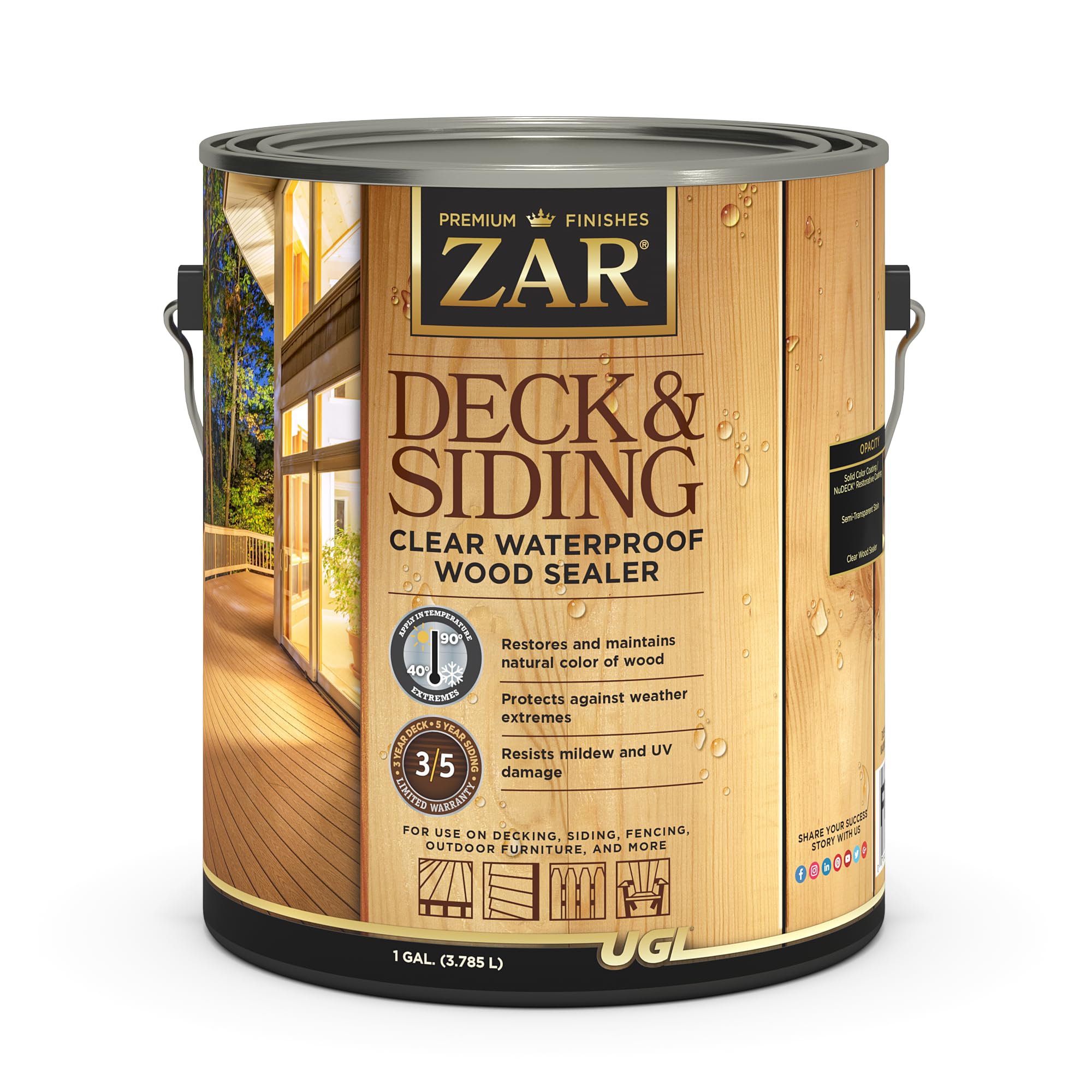 New) ZAR Deck & Siding Clear Waterproof Wood Sealer, Clear, 1