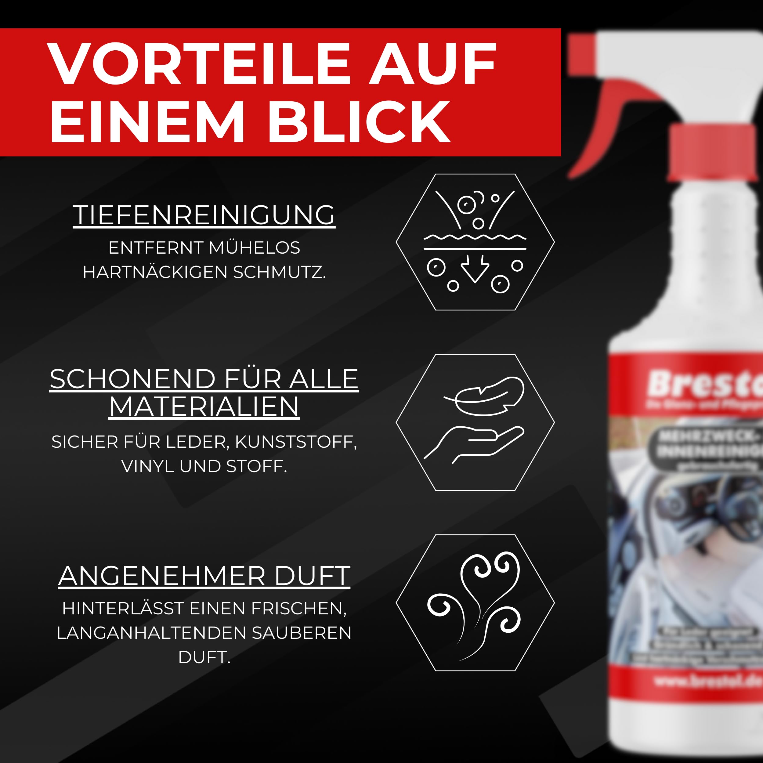 Brestol® Neutralreiniger gebrauchsfertig 4x750 ml - Vielseitige Reinigung für alle Oberflächen - Effektiv & sparsam – Ideal für die Autopflege - Cockpitreiniger, Mehrzweckreiniger + 4X MFT Poliertuch