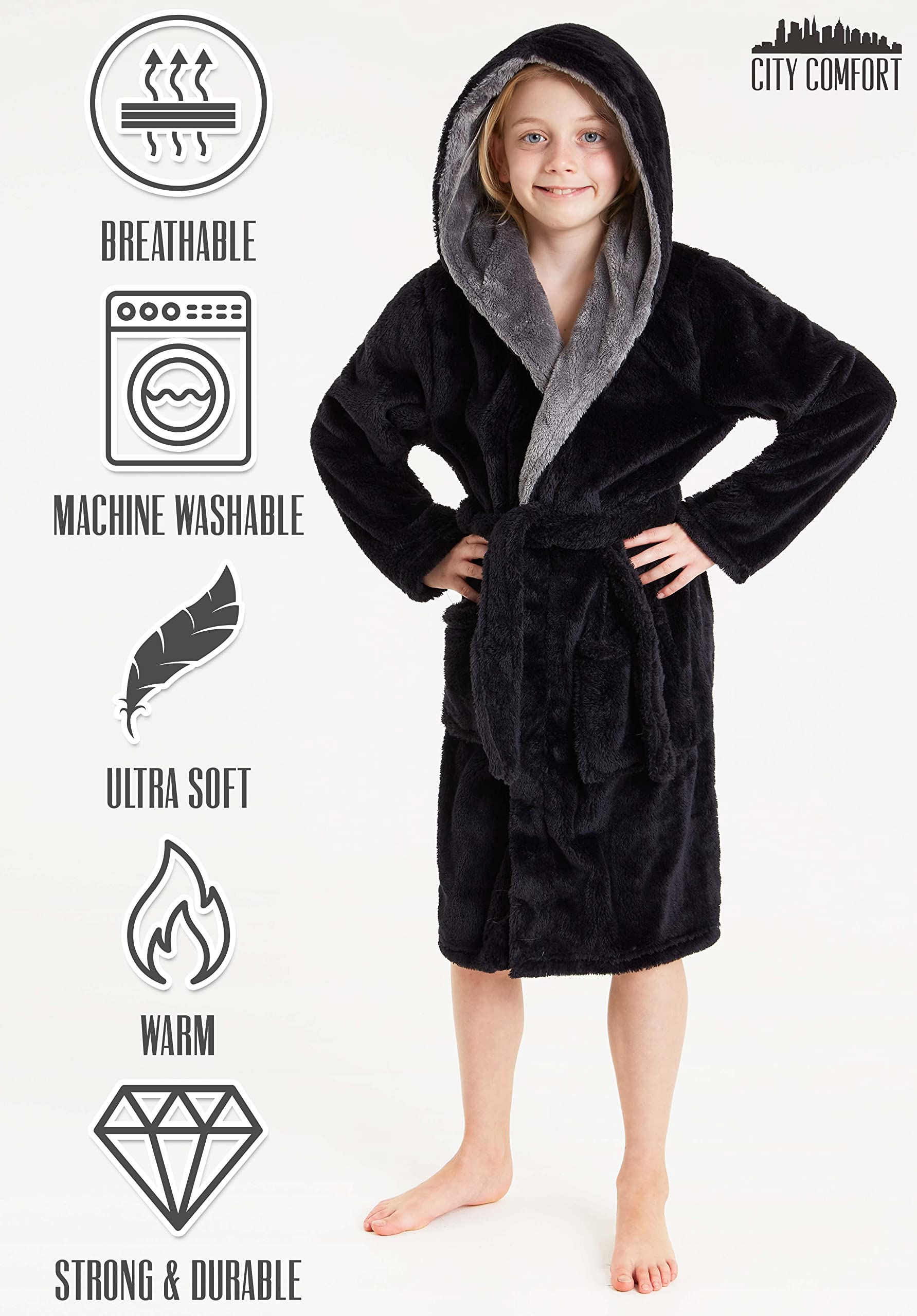 CityComfort Robe de Chambre Polaire Enfant, Peignoir Garçon Fille en Pilou, Taille Enfant et Adolescent 7-14 Ans