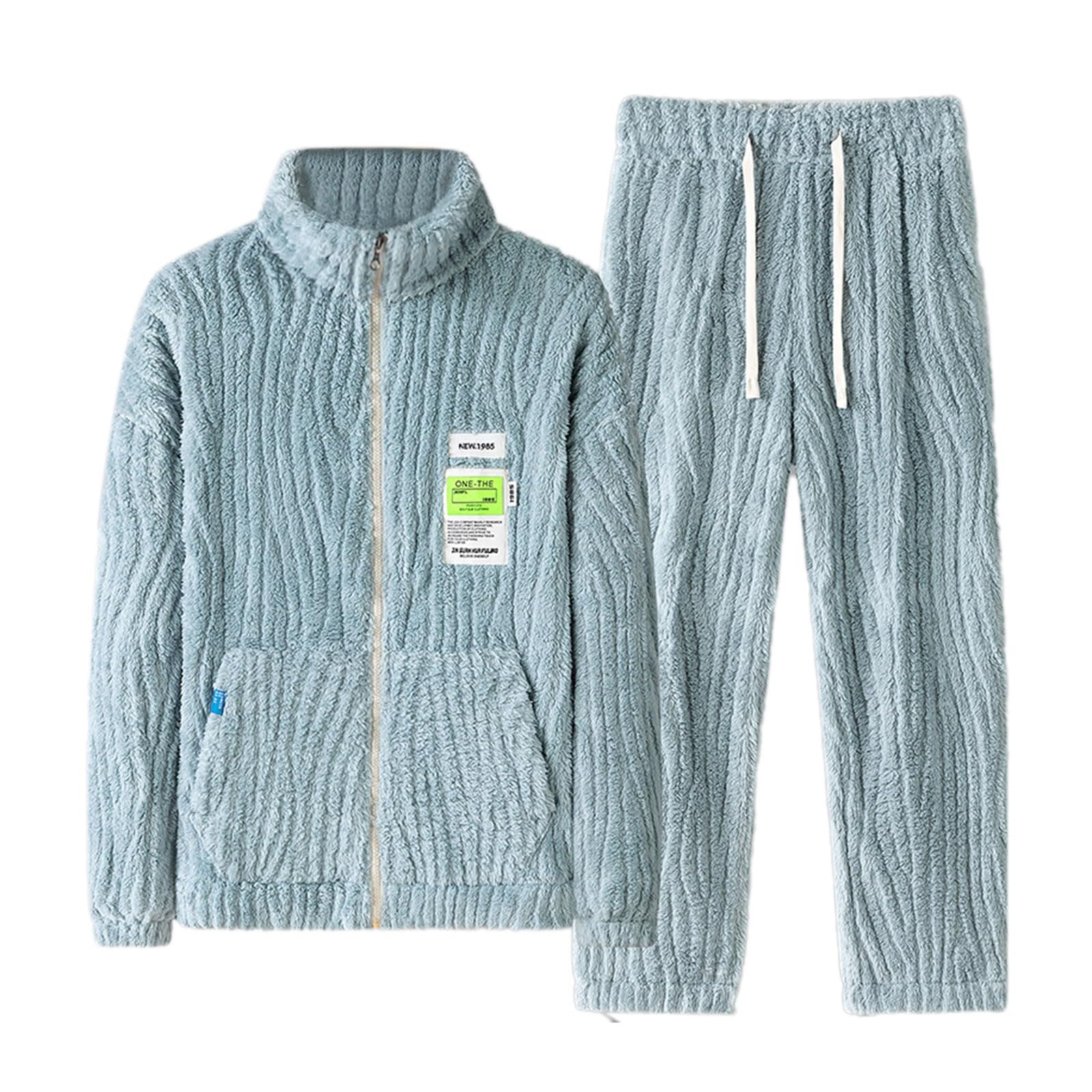Genérico Pijama de Franela Gruesa para Hombre cárdigan con Cremallera Extra Gruesa Terciopelo Coral Ropa de casa cálida Talla Grande Invierno