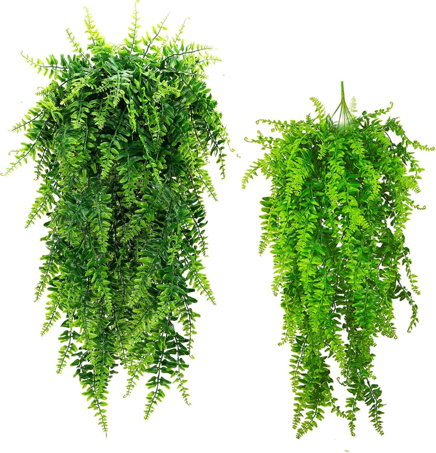 Fake Fern Artificial Hanging Ferns Outdoor Faux Hanging Greenery Plant Indoor UV Resistant Plastic Plants for Wall, Wedding Party, Holiday Decor-2Pcs