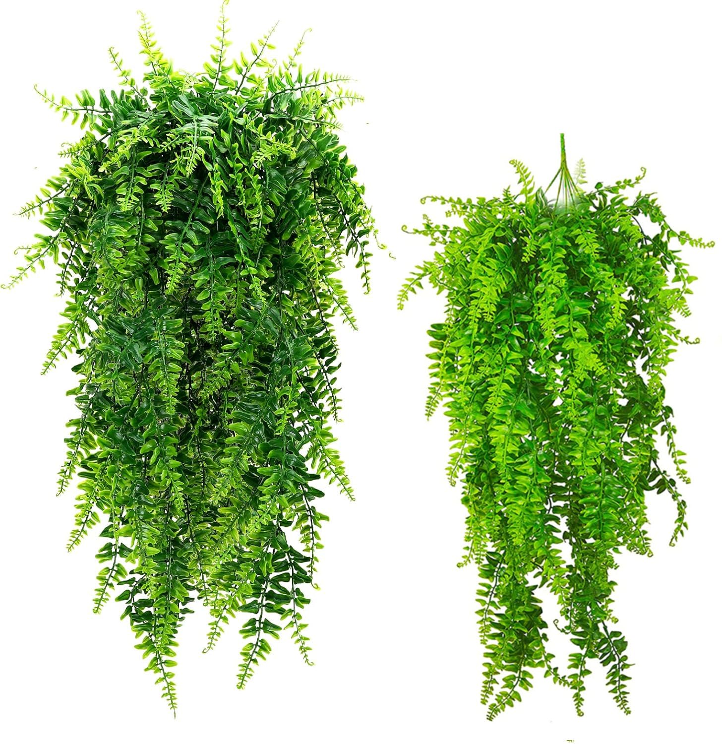 Fake Fern Artificial Hanging Ferns Outdoor Faux Hanging Greenery Plant Indoor UV Resistant Plastic Plants for Wall, Wedding Party, Holiday Decor-2Pcs