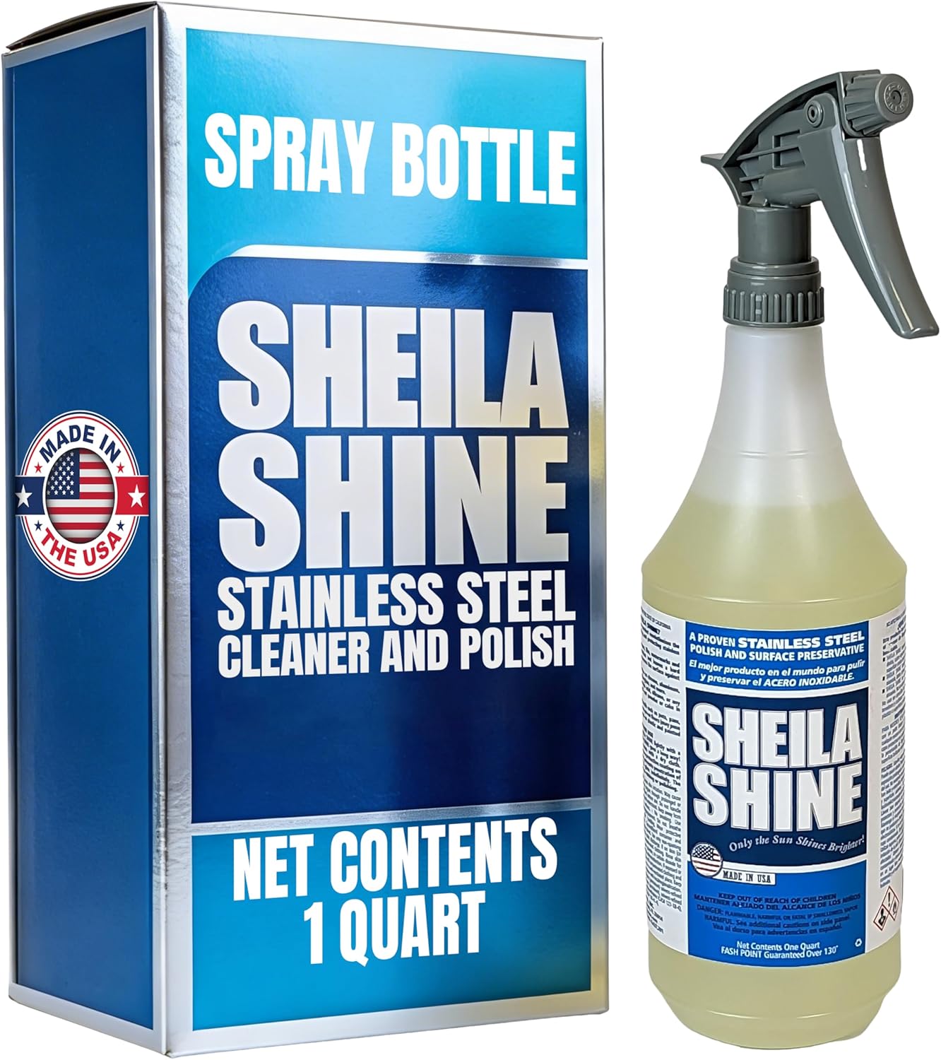 Sheila Shine 1 Quart Stainless Steel Cleaner and Polish - Cleans, Polishes & Protects Kitchen Appliances, Refrigerators, Sinks, Ovens & Grills - Spray & Polish Stainless Steel Cleaner