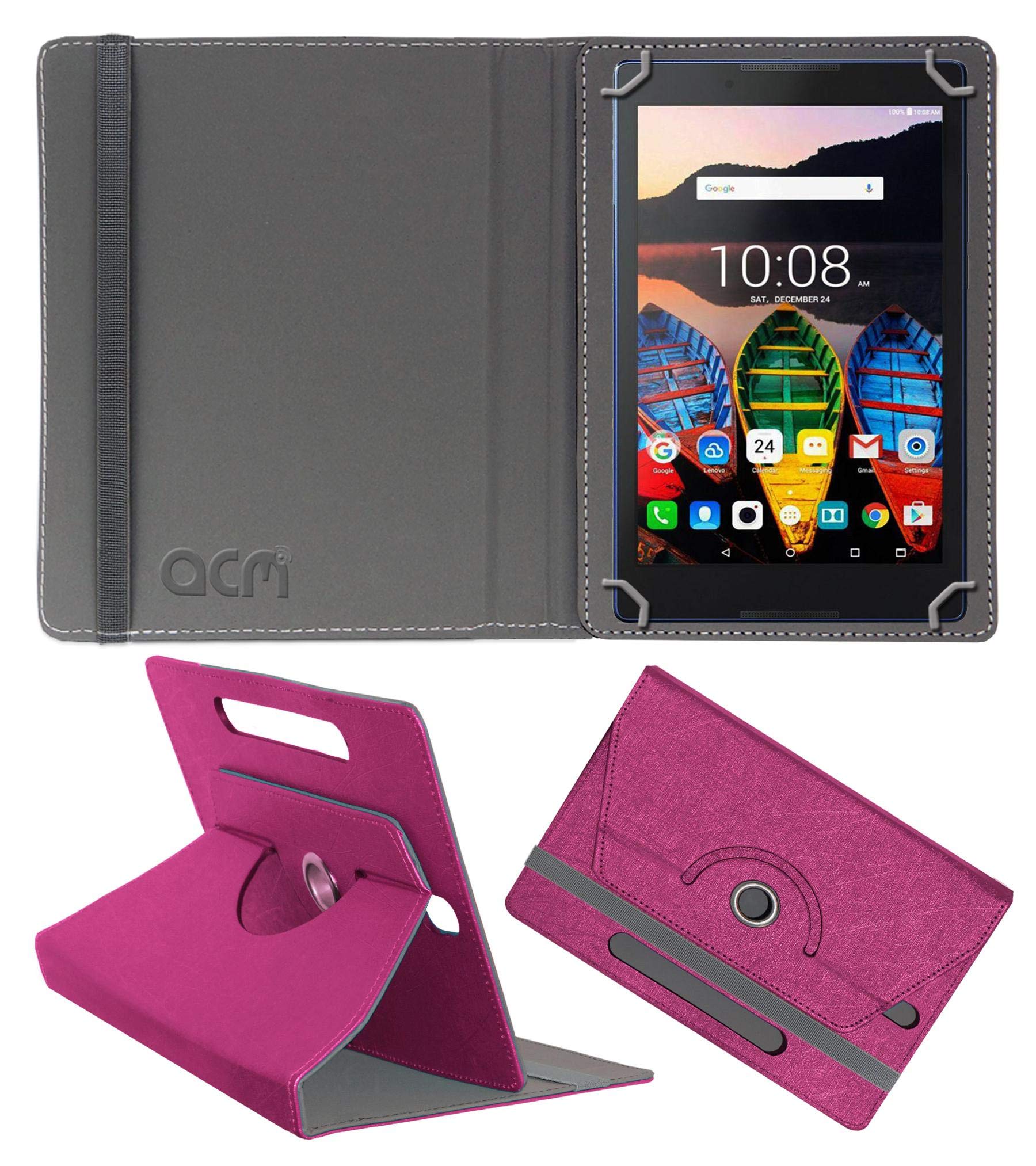 Acm Designer Rotating Leather Flip Case Compatible with Lenovo 710i Cover Stand Dark Pink