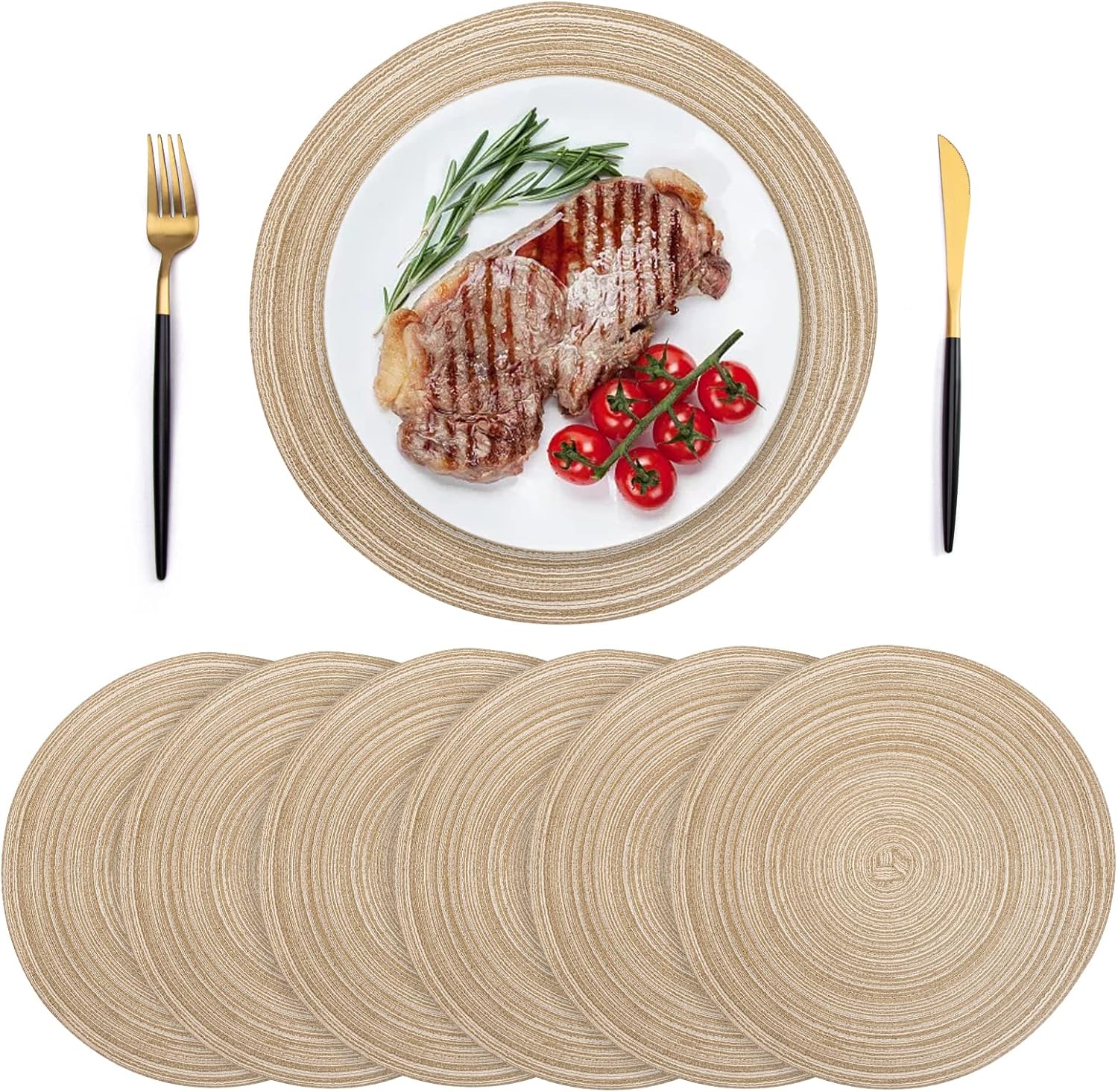 VINILITE 6 Manteles Individuales Redondos de Mesa Lavables Antimanchas 38 cm, Salvamanteles Individuales Antideslizantes, Resistentes al Calor para Comedor, Cocina