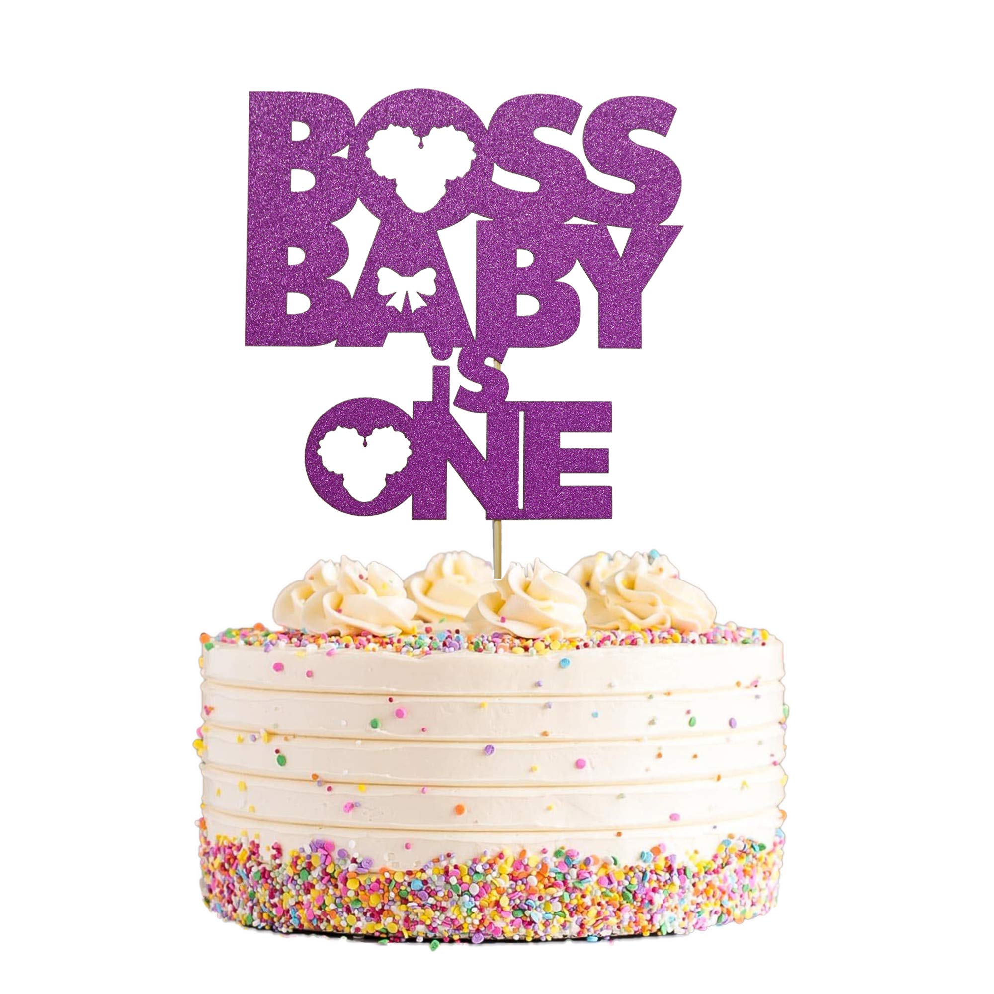 Pink Glittery Boss Cake Topper, Boss Baby is One Cake Topper, Boss Baby Girl Cake Topper, First Birthday Cake Topper, 1st Birthday Cake Topper for One Year Old Baby Girl Birthday Party Decoration