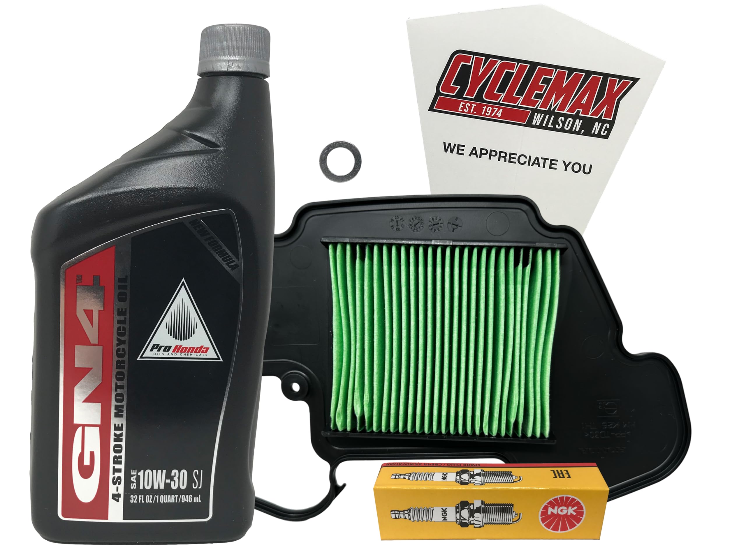 Cyclemax Standard 10W-30 Tune-Up Kit compatible with 2014-2020 Honda GROM 125 with Air Filter and Spark Plug
