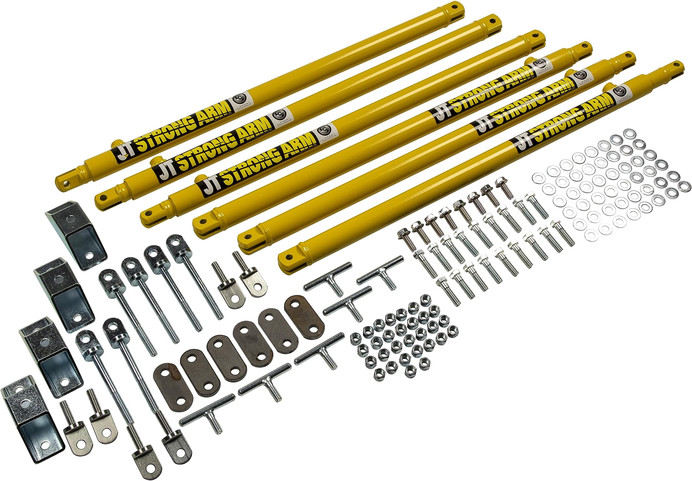 JT's Strong Arm Travel Trailer Jack Stabilizer Kit, Bolt-On Installation, Universal Compatibility, Telescoping Tubes, Eliminates Chassis Movement - 191025