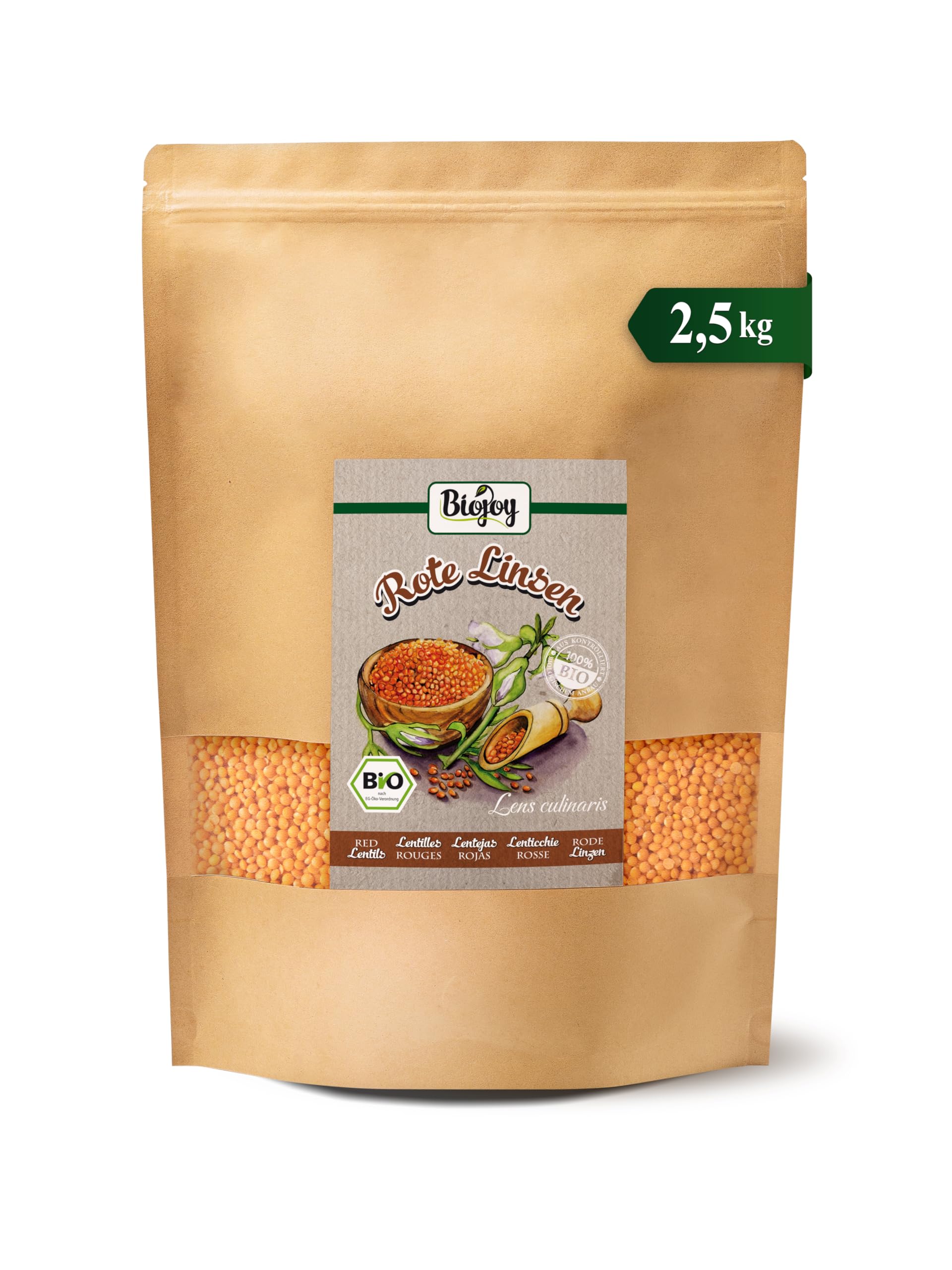 Biojoy BIO-Linsen rot (2,5 kg), getrocknet und ganz, ohne Zusätze