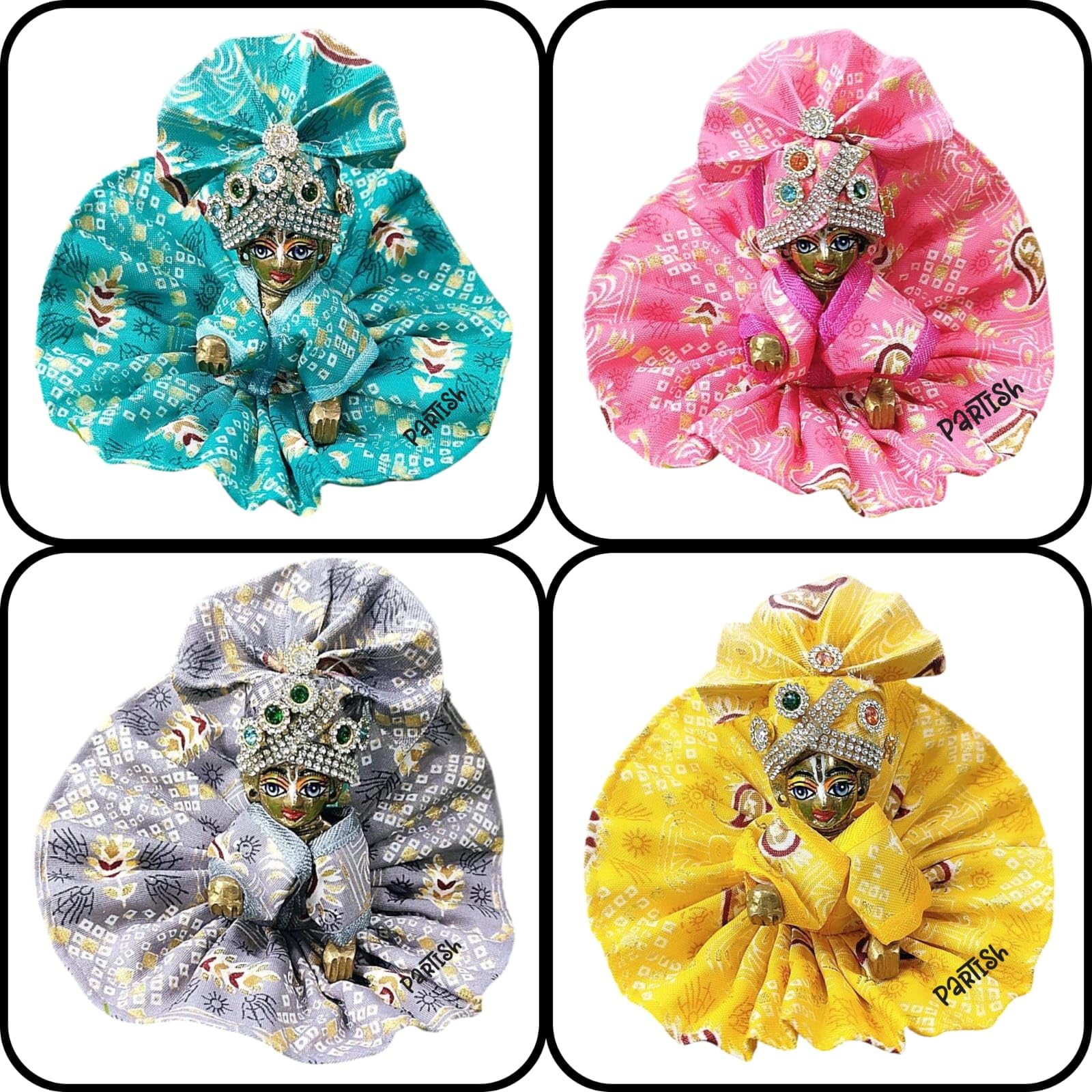 Partish Laddu Gopal Summer Dress with Pagdi (Pack of 4) l Ladoo Gopal Cotton Dress l Kanha Ji Poshak Size 0 1 2 3 4 5 6 (Design E, Size 0)-image-3