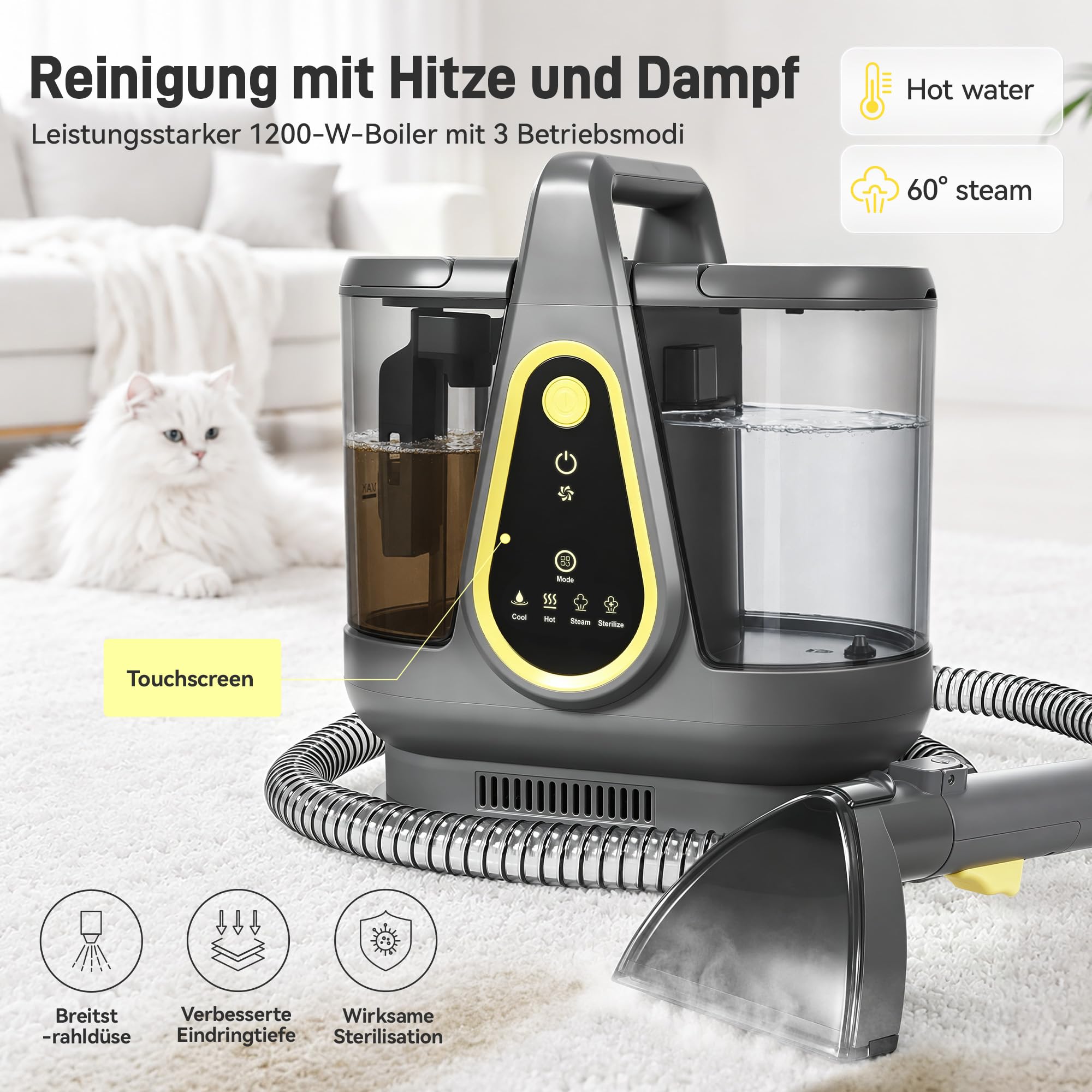 Polsterreiniger gerät 18KPA Waschsauger mit Dampffunktion & Heizung