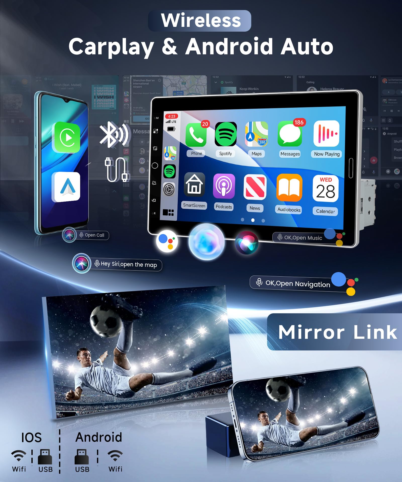 Din Car Radio 10.1 Pollici Bluetooth 5.2 Carplay - Dettaglio