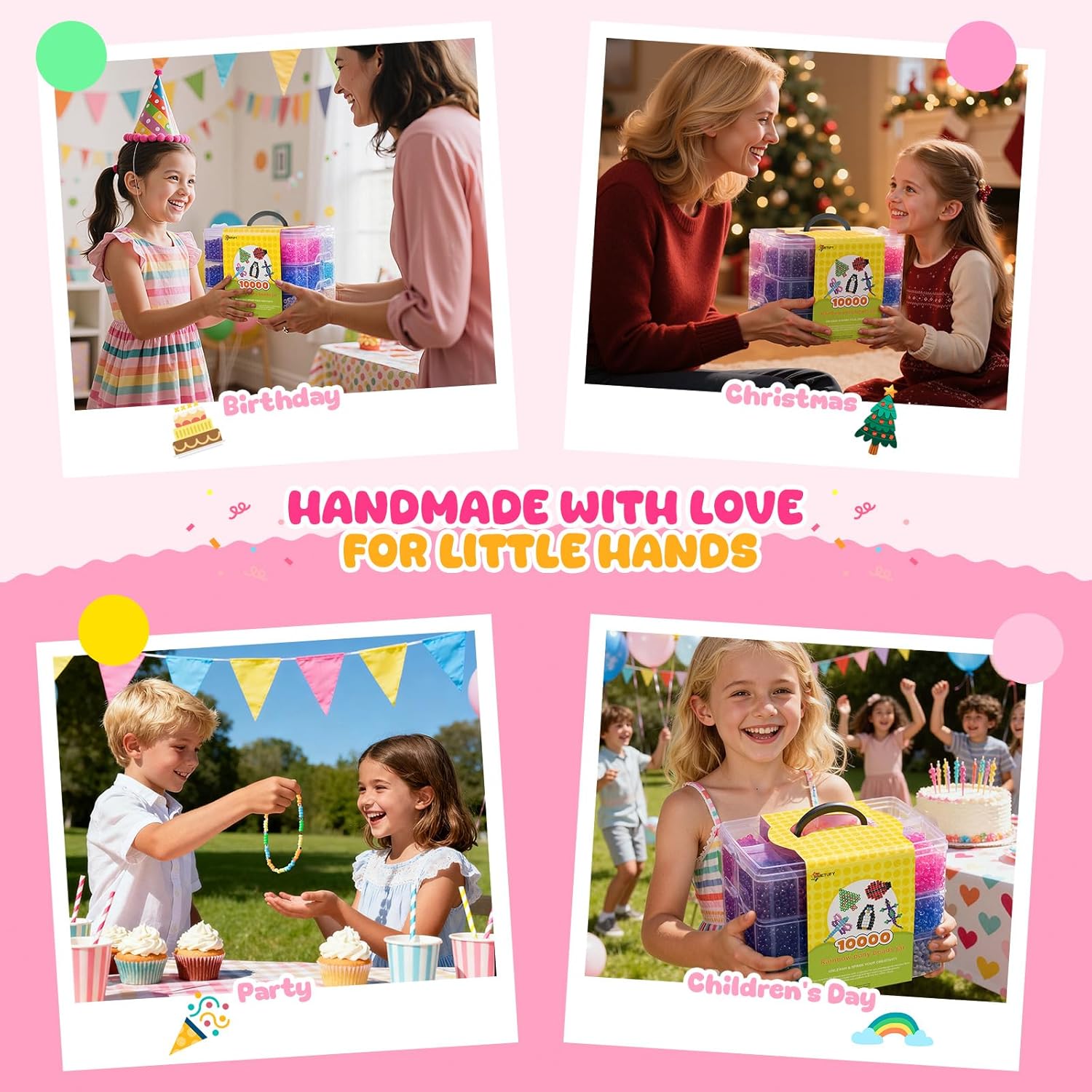 Simetufy 10000Pcs Pony Beads Bulk, 30 Colors Rainbow Kandi Beads for Hair Braiding Bracelet Making Kandi Jewelry Key Chains DIY Crafts Valentine' s Day Romantic Gifts Christmas Gifts (Stack Box) - Image 6