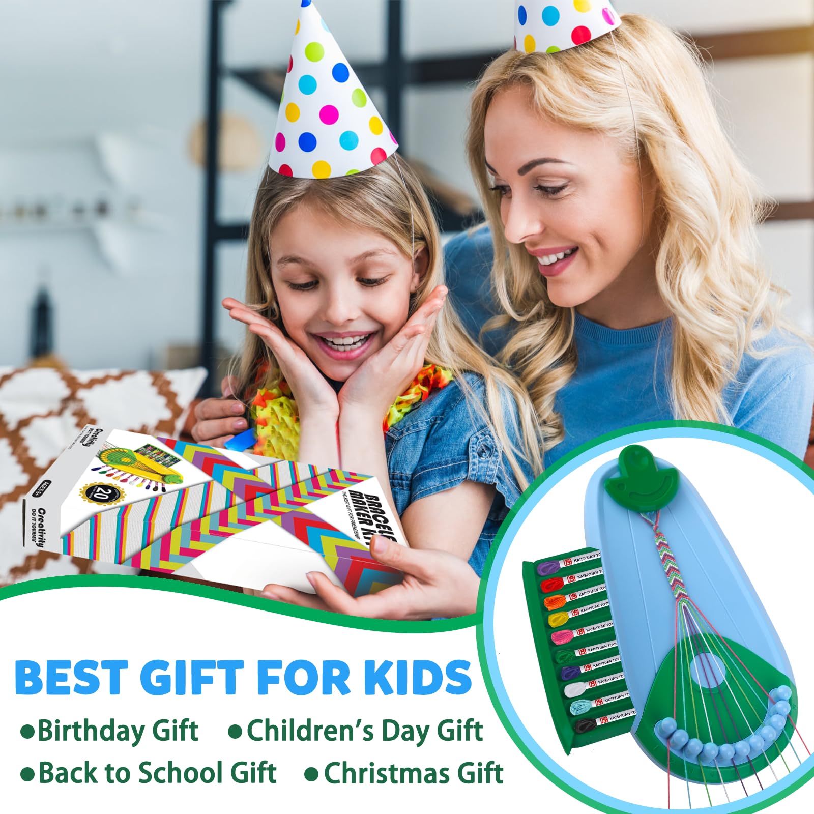 Plunack Kit para Hacer Pulseras Niñas, Kit de Manualidades para Niños Bricolaje 6-12 Años, Set Fabricación de Pulsera de Amistad, Regalos Navidad Cumpleaños Juguetes Niña 6 7 8 9 10 11 12 -Azul Verde