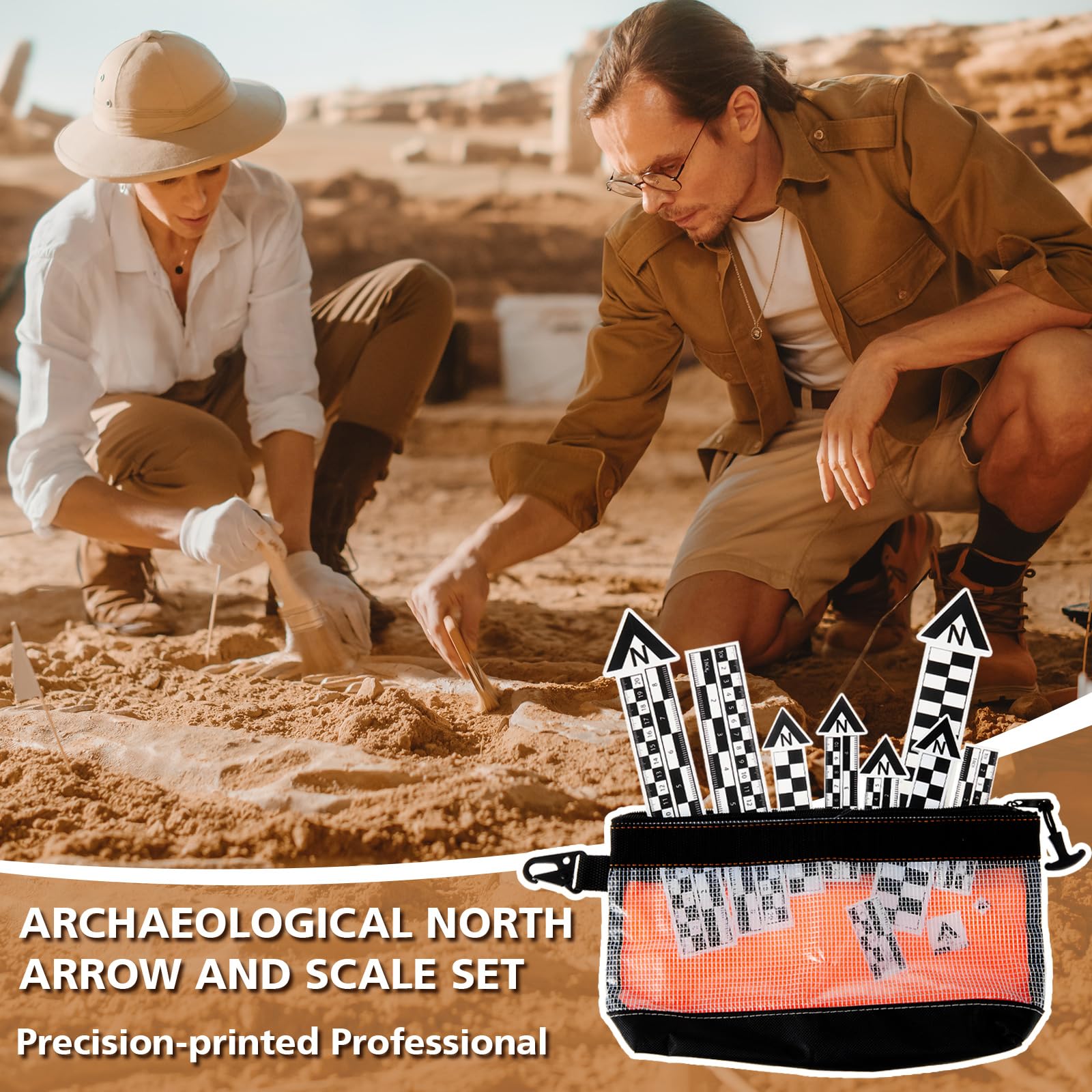 Maitys Archäologischer Nordpfeil und Skala-Set, Geologiefotografie, professionelles Messskala-Lineal mit Etui, archäologische Ausgrabung, Foto-Referenzlineal für Artefakt-Dokumentation, 12 Stück
