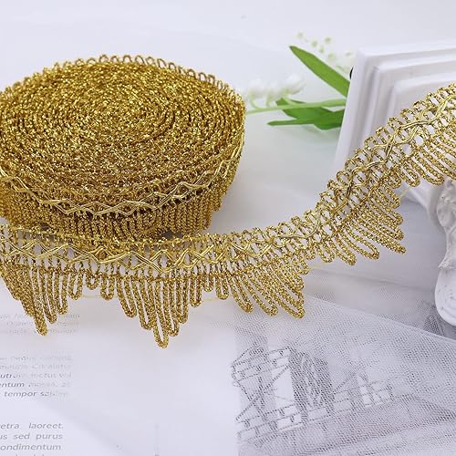 Miniatura 2 de SEWDIYTR Cinta de encaje trenzada metálica dorada con flecos, ribete de encaje, para manualidades, costura, boda, novia, manualidades, joyería (1.55