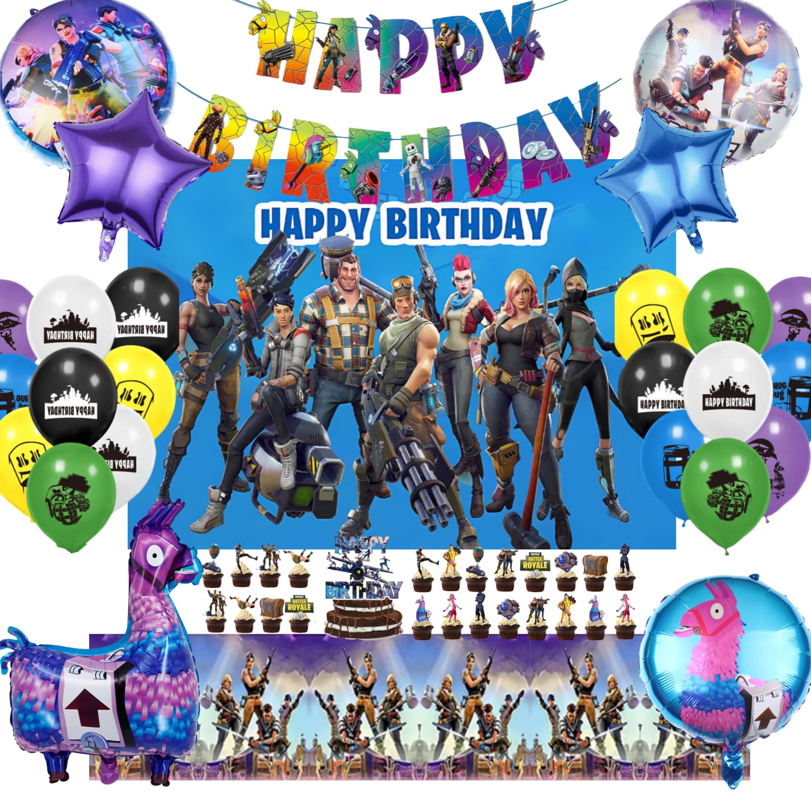Video Game Birthday Party Supplies, Video Game Party Decorations for Game Fans Include Happy Birthday Banner Backdrop Tablecloth Cake Toppers Cupcake Toppers Balloons