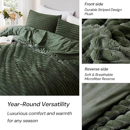 Miniatura 10 de Geniospin Juego de edredón tamaño individual, juego de ropa de cama de forro polar sherpa de microfelpa ultrasuave, color verde salvia, juego de