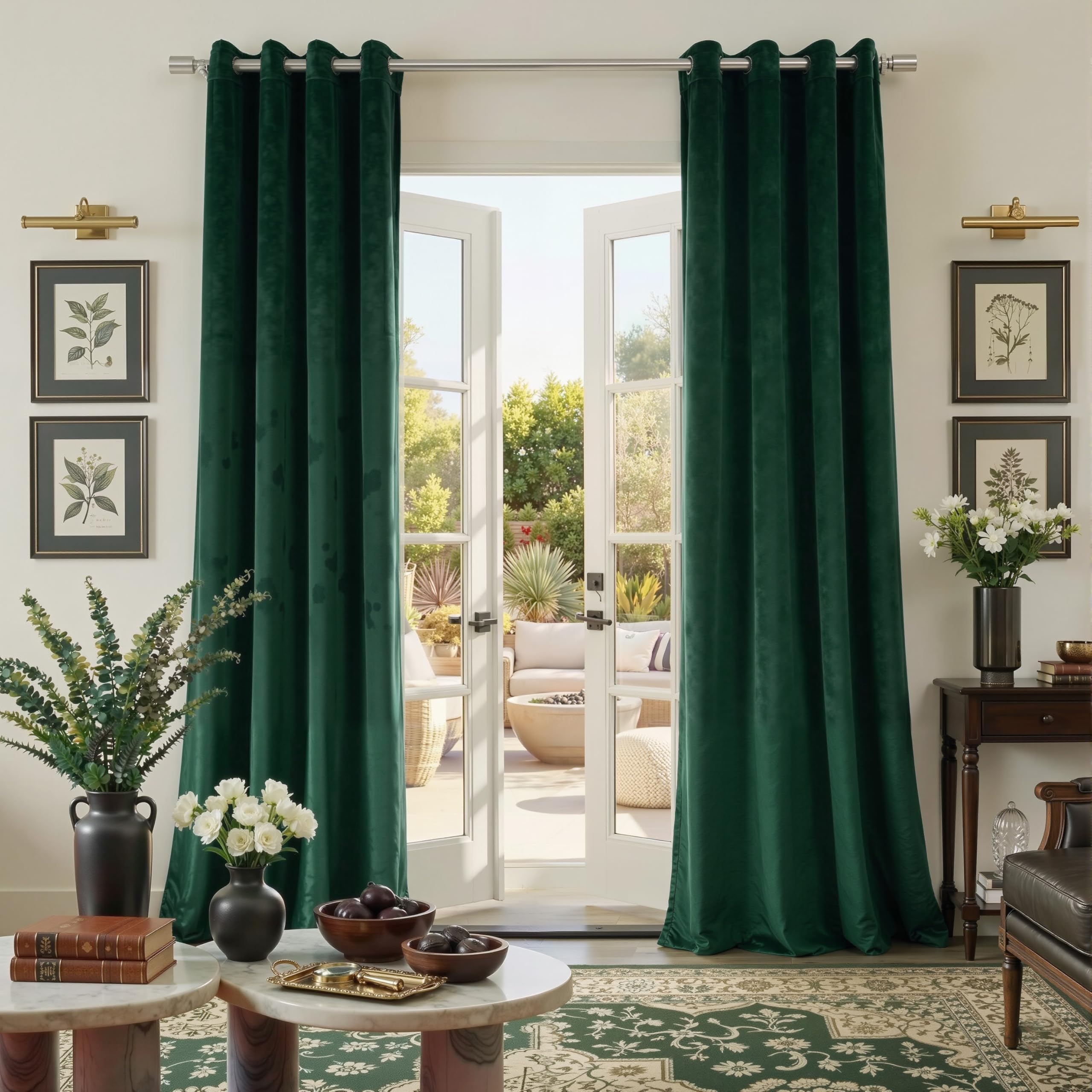 PONY DANCE Dark Green Eyelet Blackout Velvet Curtains, 46x90 Inch, 2 Panels — image 1