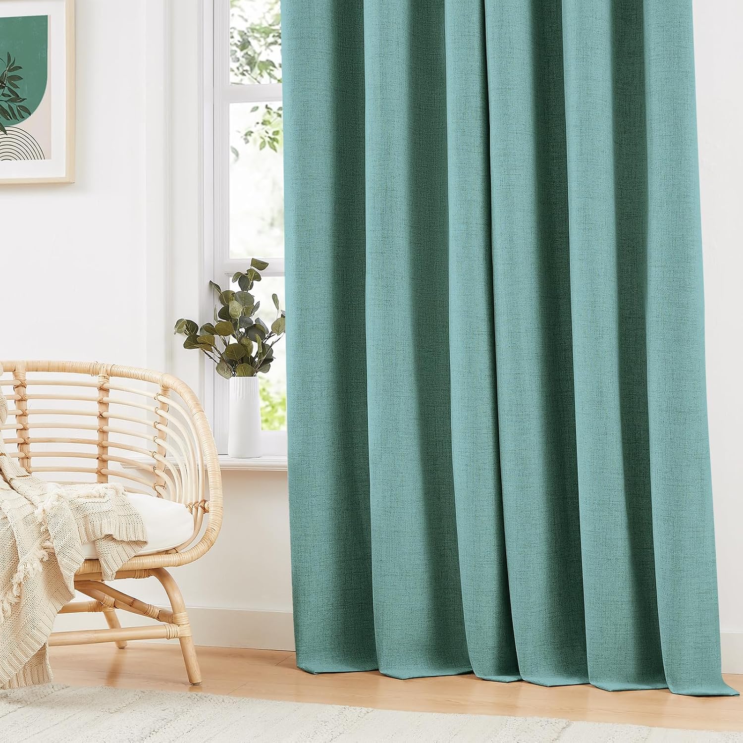 Anpark 100% Blackout Linen Teal Curtains for Bedroom 52x84 Inch Long image 5