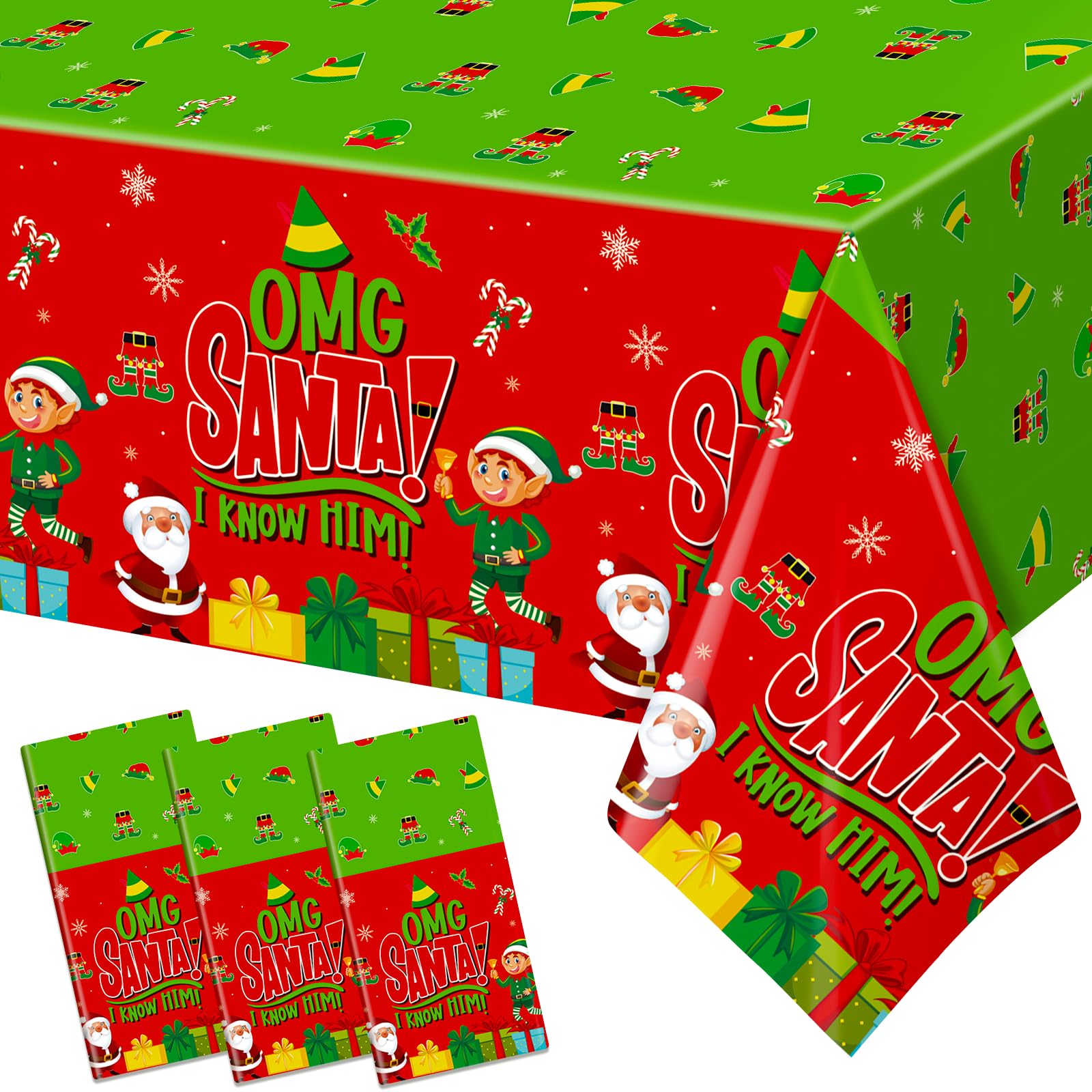HigzYovn 3Pcs Santa I Know Him Decorations Buddy The Elf Christmas Decorations Santa Christmas Tablecloth
