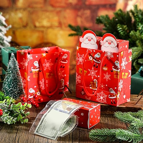 Miniatura 7 de Dispensador de dinero de Papá Noel de 5 piezas con 5 bolsas, kit extraíble de pastel de dinero, bolsas de Navidad para regalos con 100 cajas de