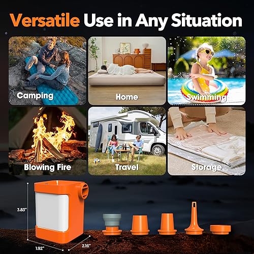Miniatura 7 de Bomba de aire portátil con batería de 3600 mAh, bomba de aire de 5 kPa para inflables, bomba recargable, desinfla rápida para colchón de aire con