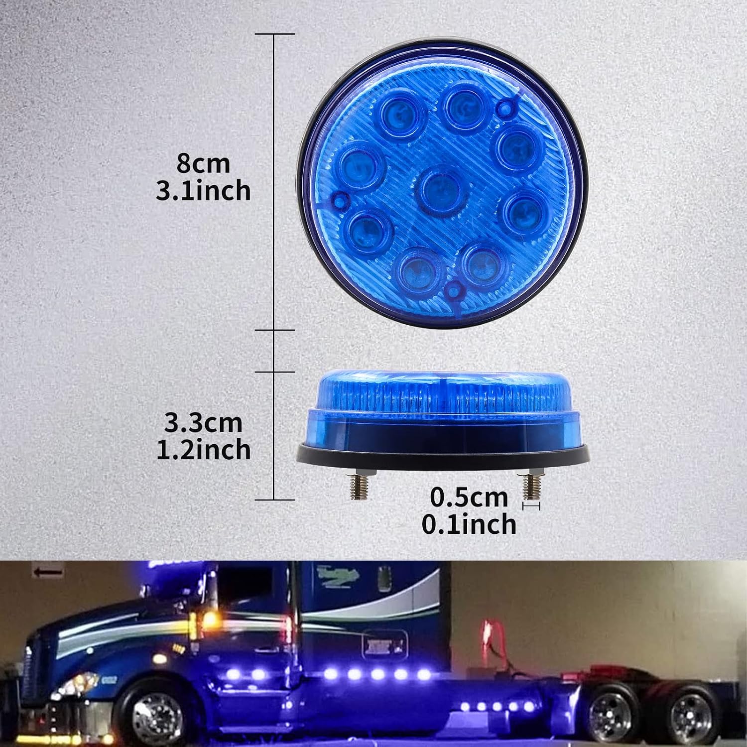 LED Side Marker Lights, 4PCS 9-LEDs Truck Side Lamp Clearance Marker Lights Position Lamps, Univeral for Trailer Truck Bus Lorry Camper,Blue