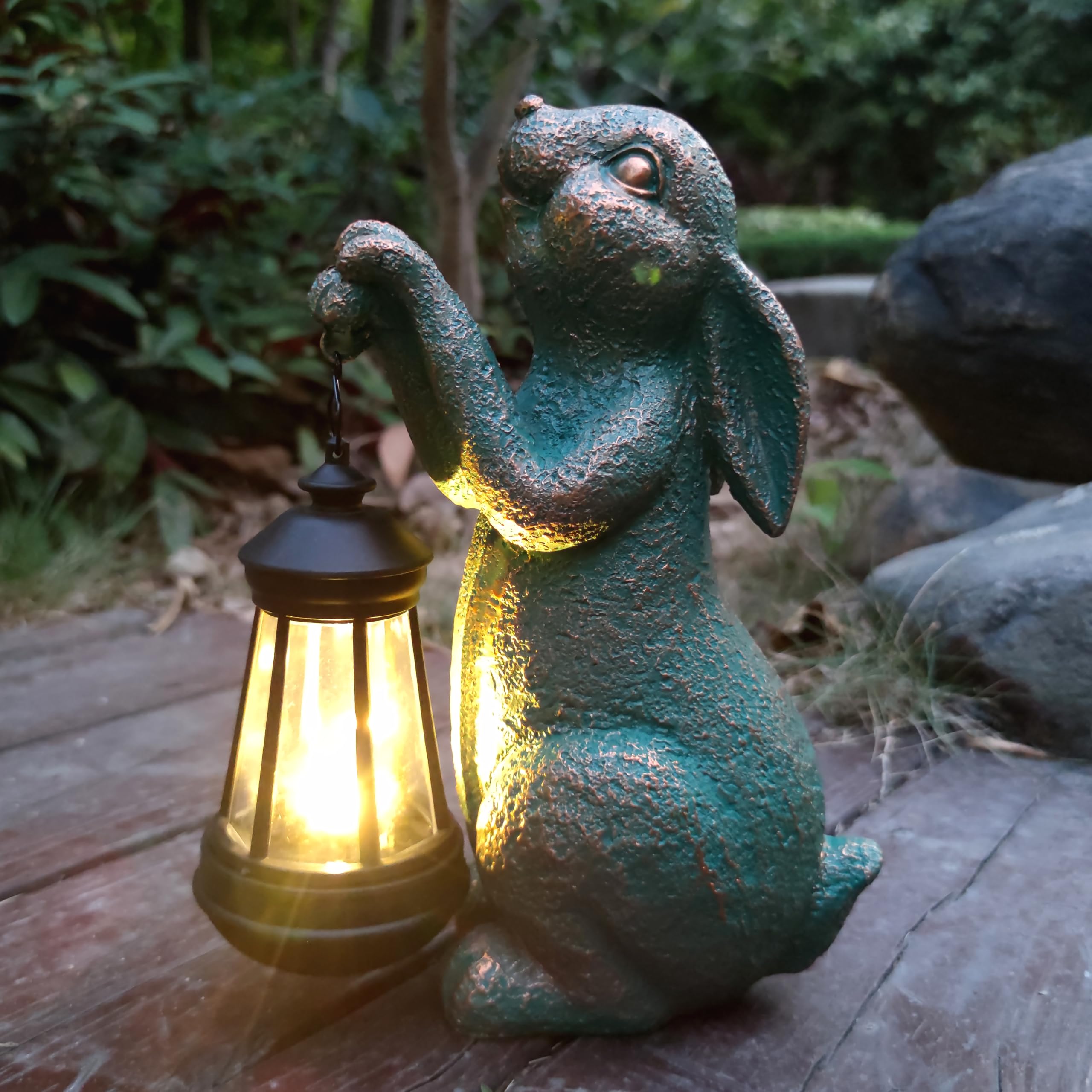 RCTTICUU Rabbit Garden Statue Outdoor Décor with Solar Lights Lantern,Rabbit Solar Light Figurines Outside Decorations for Yard，Lawn, Patio, Balcony,