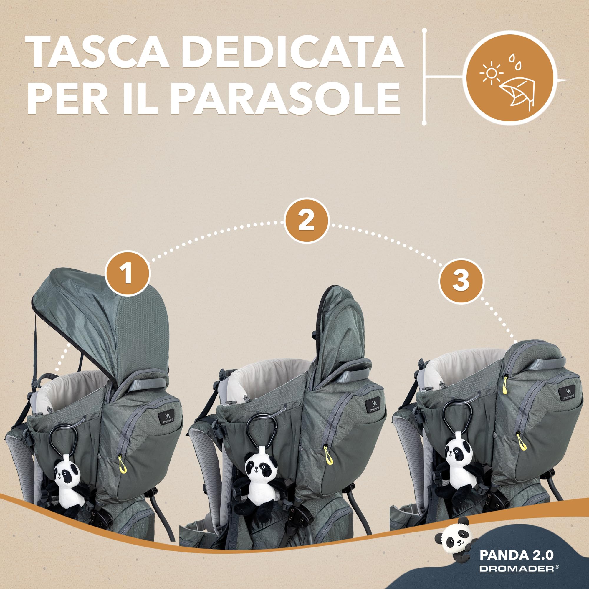 DROMADER Zaino Porta Bambino Montagna con Sedile Regolabile e Parasole Retrattile