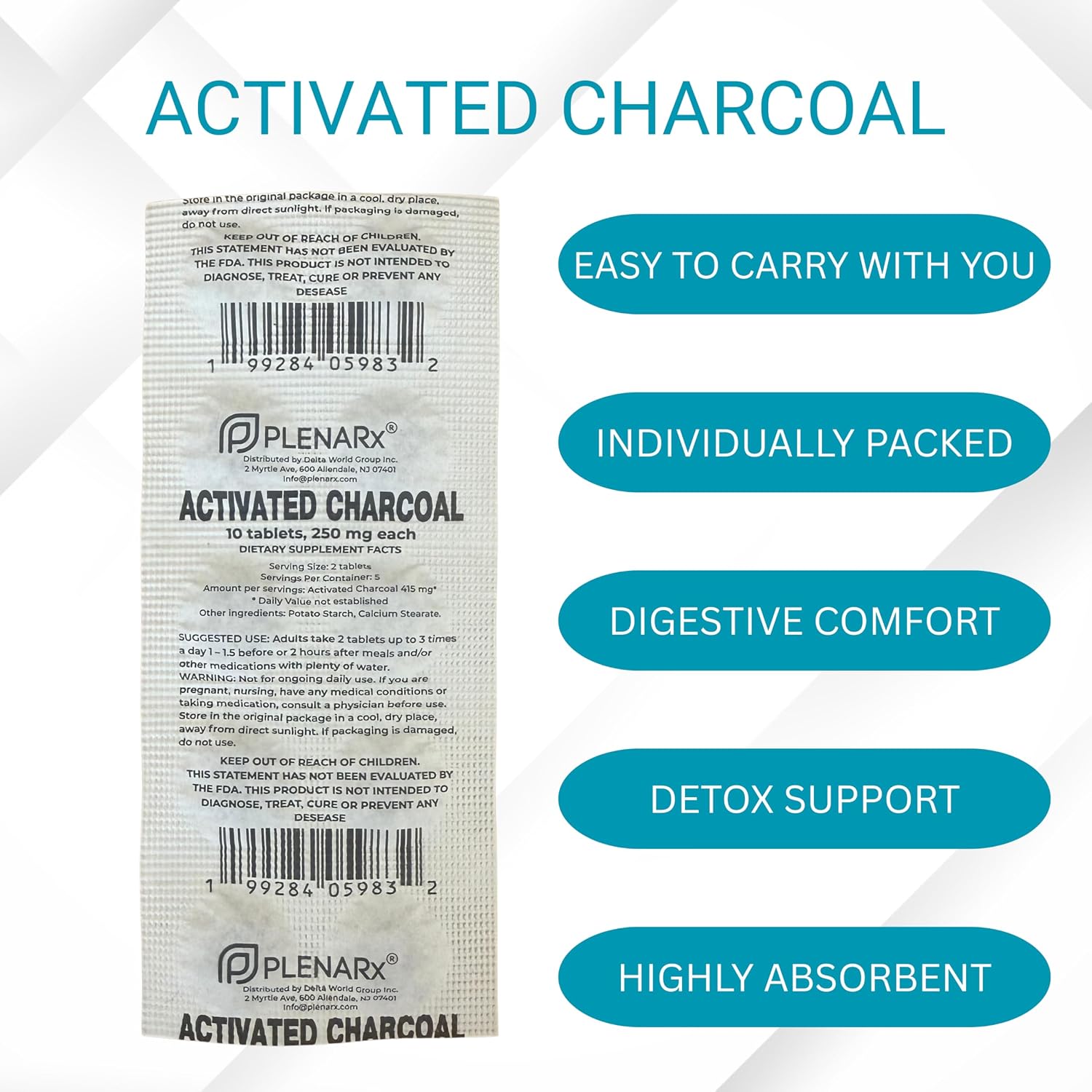 Activated Charcoal Dietary Supplement Easy to Swallow Tablets Individually Packed in Blisters Helps Occasional Gas & Bloating Detox Support Pack of 5 image 5