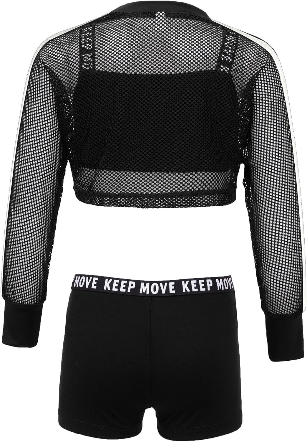 Girl‘s Mesh Cover Up See Through Fishnet T-Shirt Crop Top with Sports Bras Bustier and Boy Cut Low Rise Short