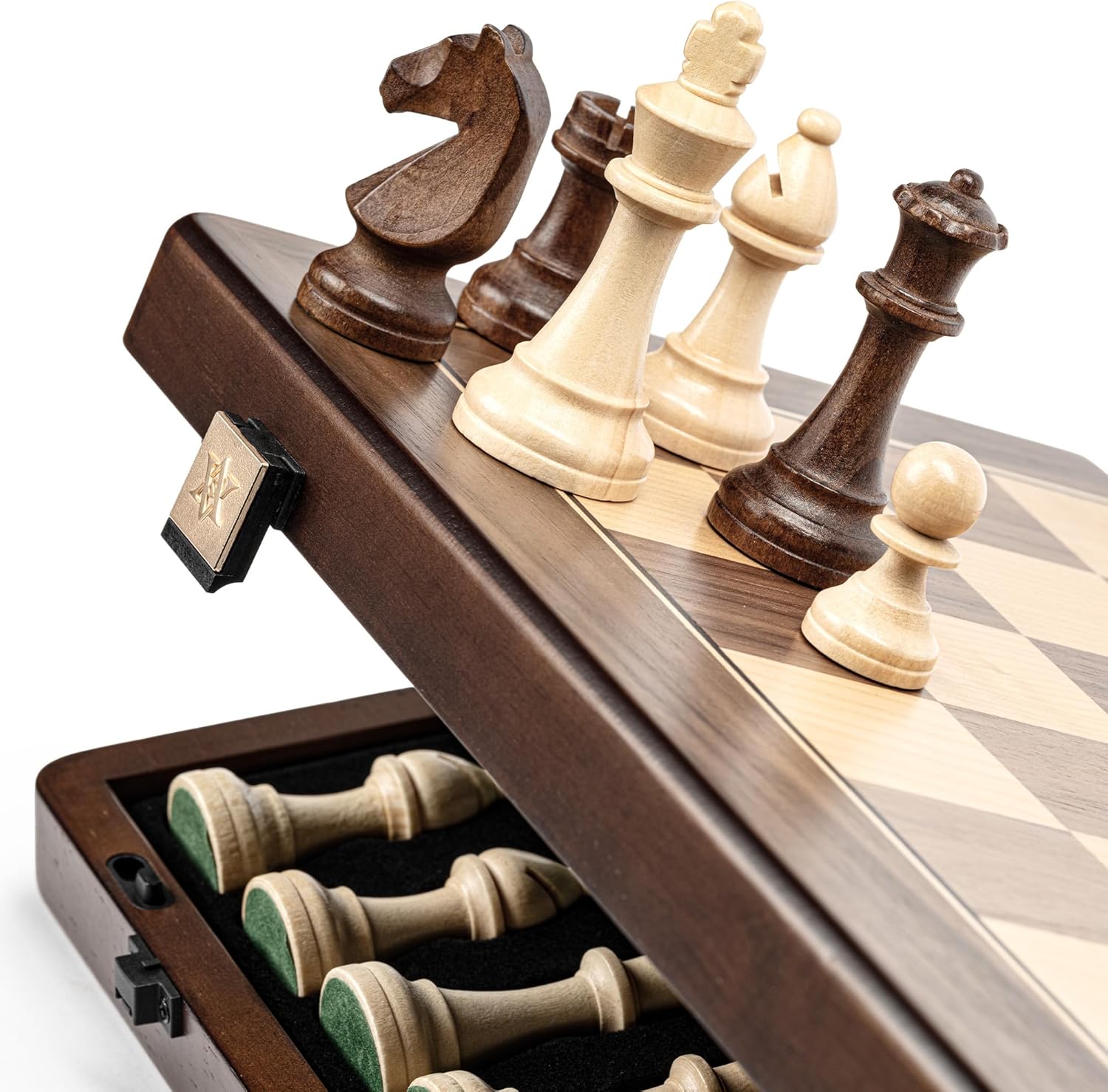 A&A 15" Magnetic Wooden Chess Set, Handmade 3" King Height Staunton Chess Pieces with 2 Extra Queens, Folding Portable Travel Game Set