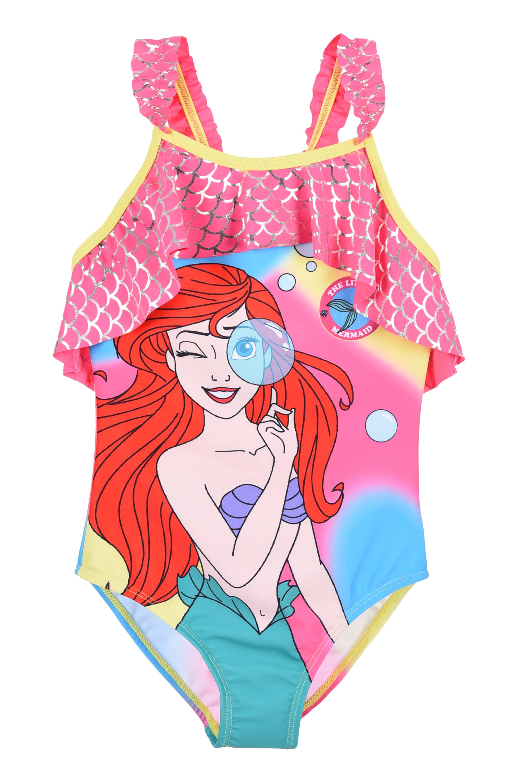 Disney Girls Pink Princess Swimsuit Ariel Design One Piece Swimsuit For Sizes 3 To 6 Years, 6 Years