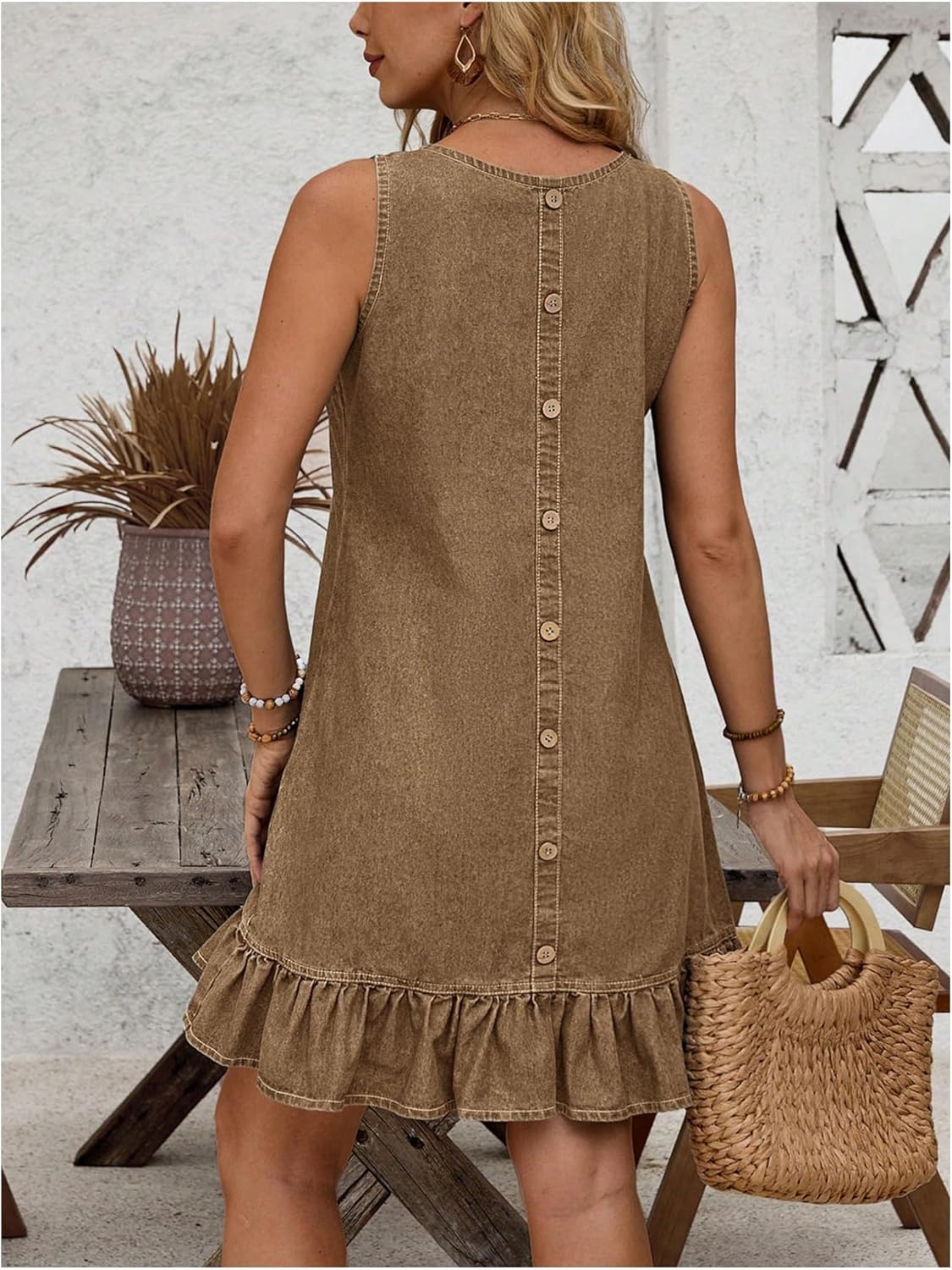 SOLY HUX Women's Denim Dress Sleeveless Button Back Ruffle Short Jean Dresses Cute Summer Tank Dress - Image 2