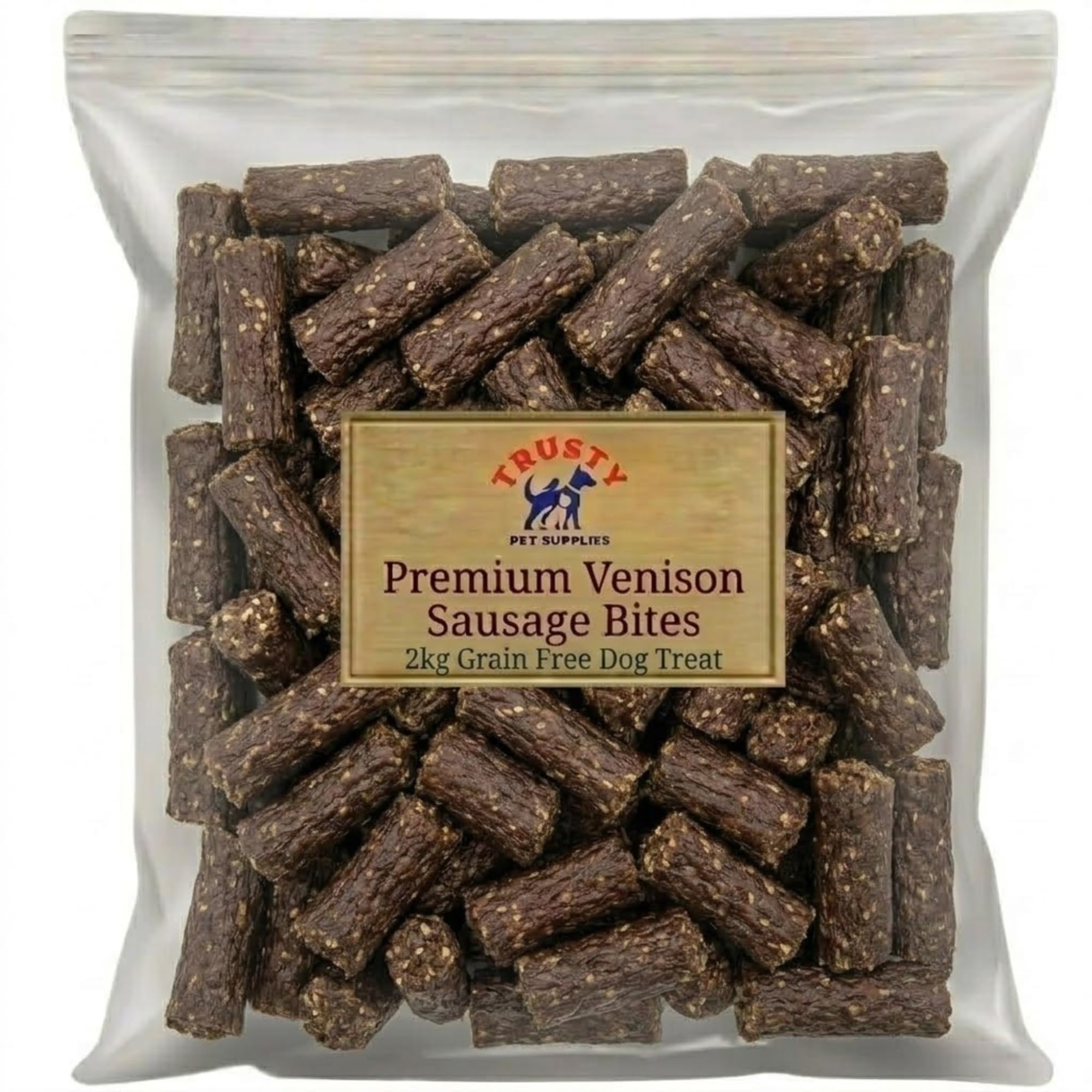 Bite Size Venison Sausages for Dogs 2kg | Natural Dog Treats | Dog Training Treats | Puppy Treats | High Protein Dog Sausages | Treats for Small, Medium & Large Dogs | Trusty Pet Supplies