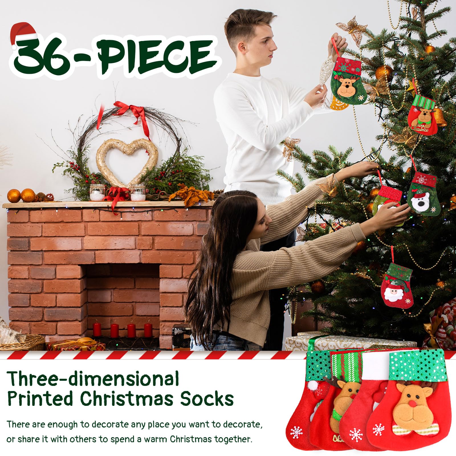48 Stück Weihnachtsbaum Mini Strümpfe Weihnachtsstrumpf mit Weihnachtsmann, Schneemann, Elch Muster Weihnachten Hängende Strümpfe Weihnachten Party Dekoration für Weihnachten Urlaub Dekor Supplies,