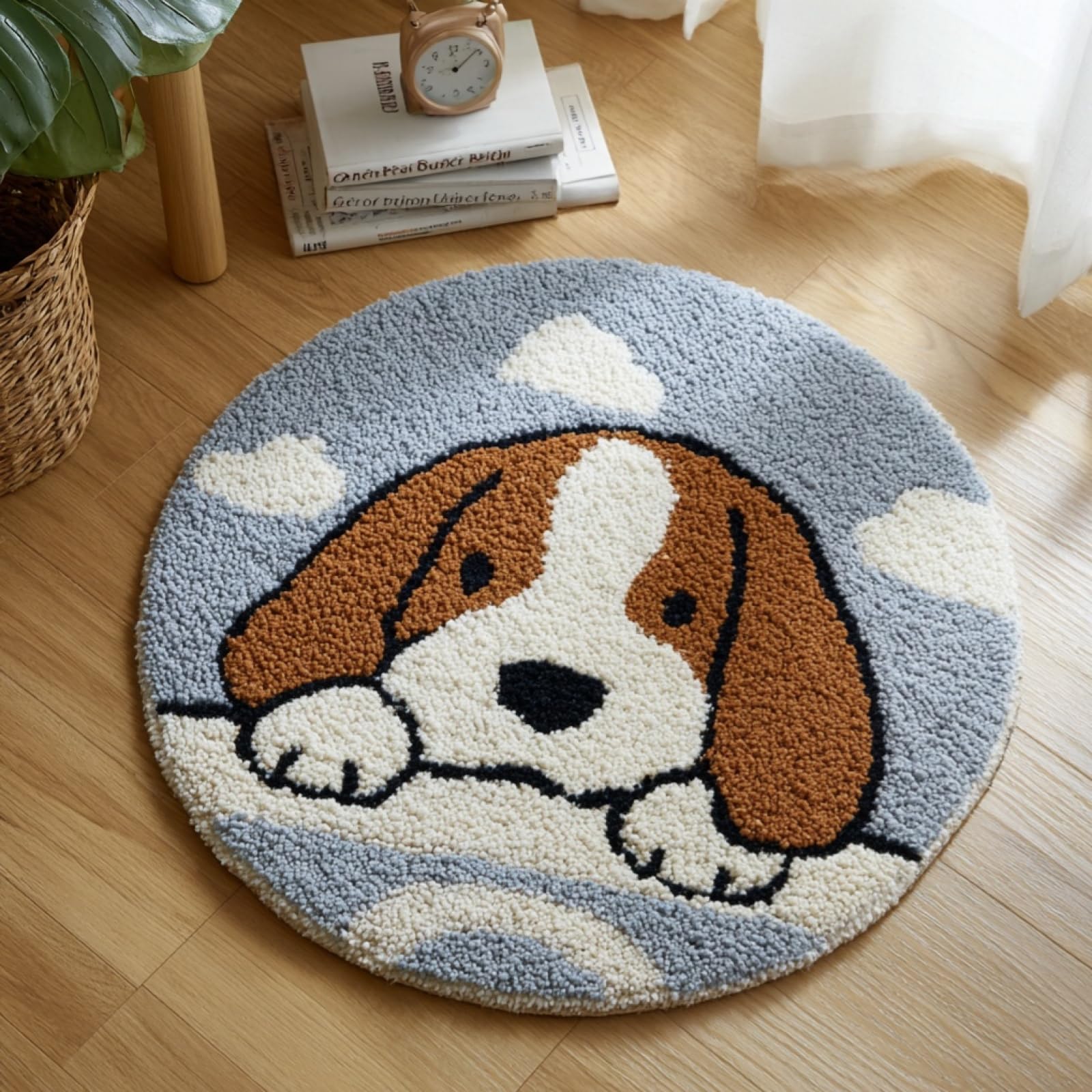 WallustrioaW Latch Hook Rug Kit,Cartoon Beagle,Carpet Crochet Yarn Kits for Adults,Latch Hook Kits for Adults Colorful Pattern Printed Canvas,50x50cm
