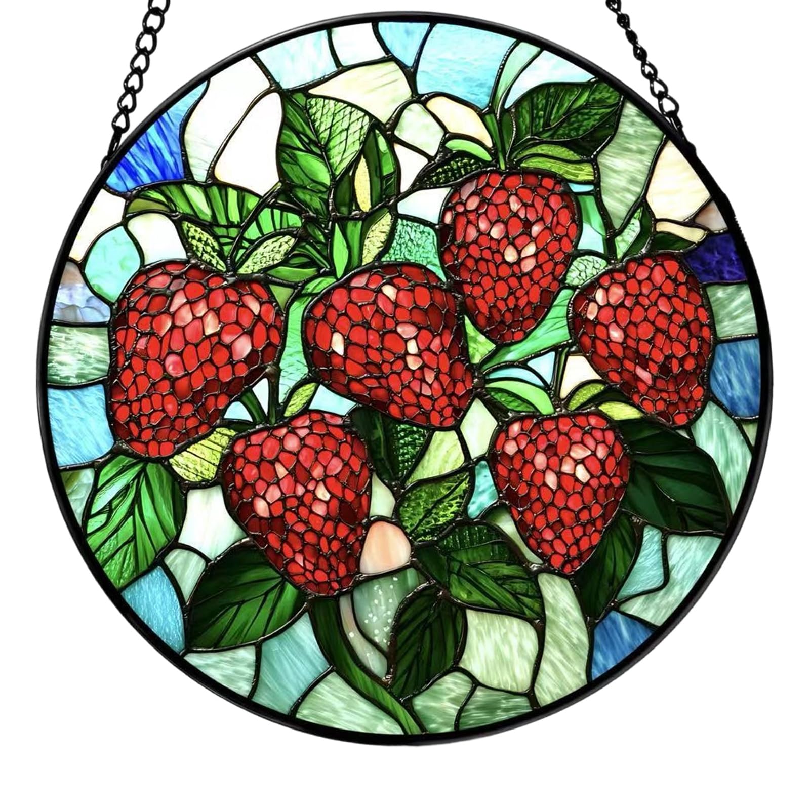 Kaeltsyn Strawberry Themed Stained Glass Decoration for Bedroom Living Room Windowsill Hanging Glass Strawberry Ornament